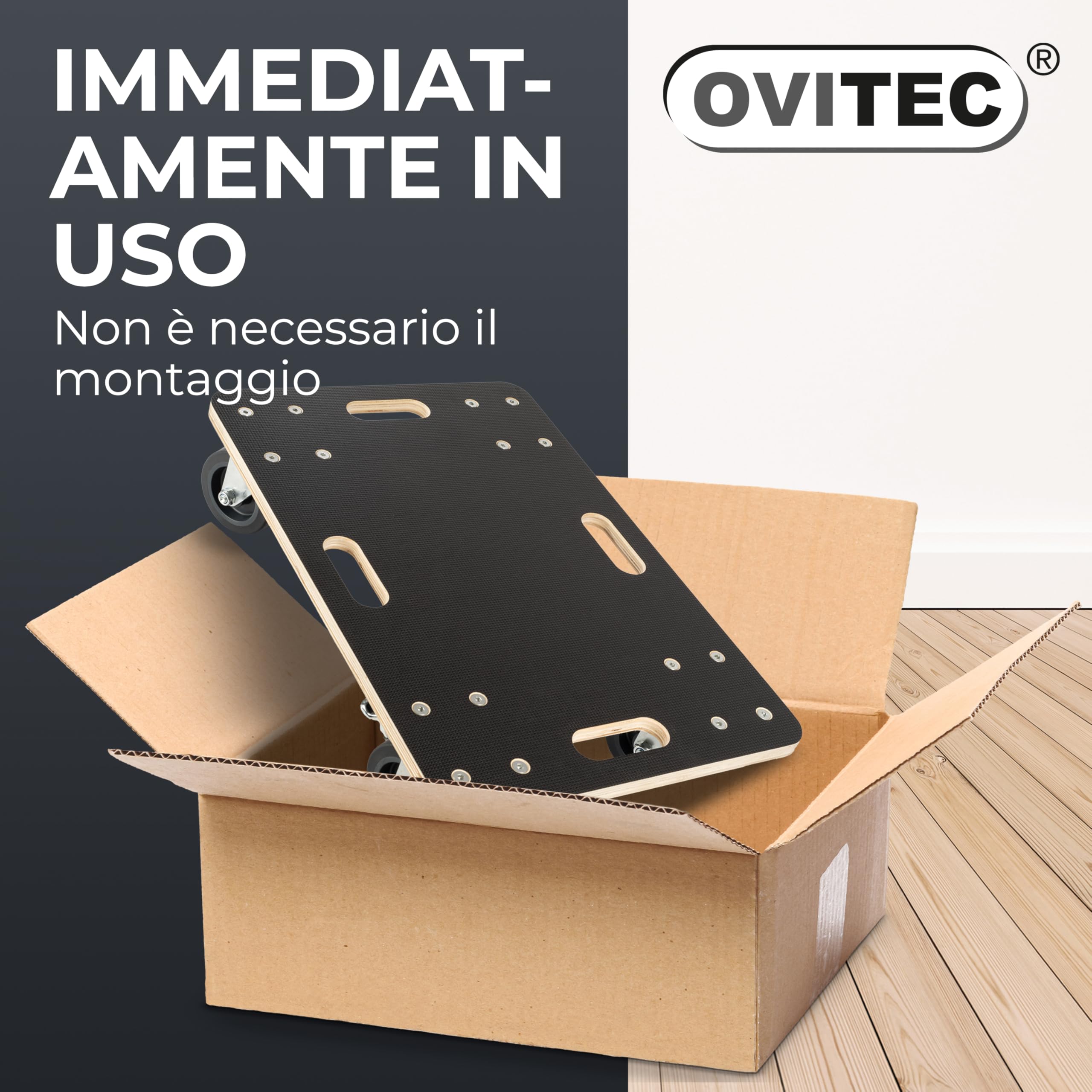 piano a rulli per carichi pesanti - ruote extra silenziose | capacità di carico di 400 kg | 60 x 40 cm | in legno di alta qualità in nero | per officina e trasporto | carrello di trasporto