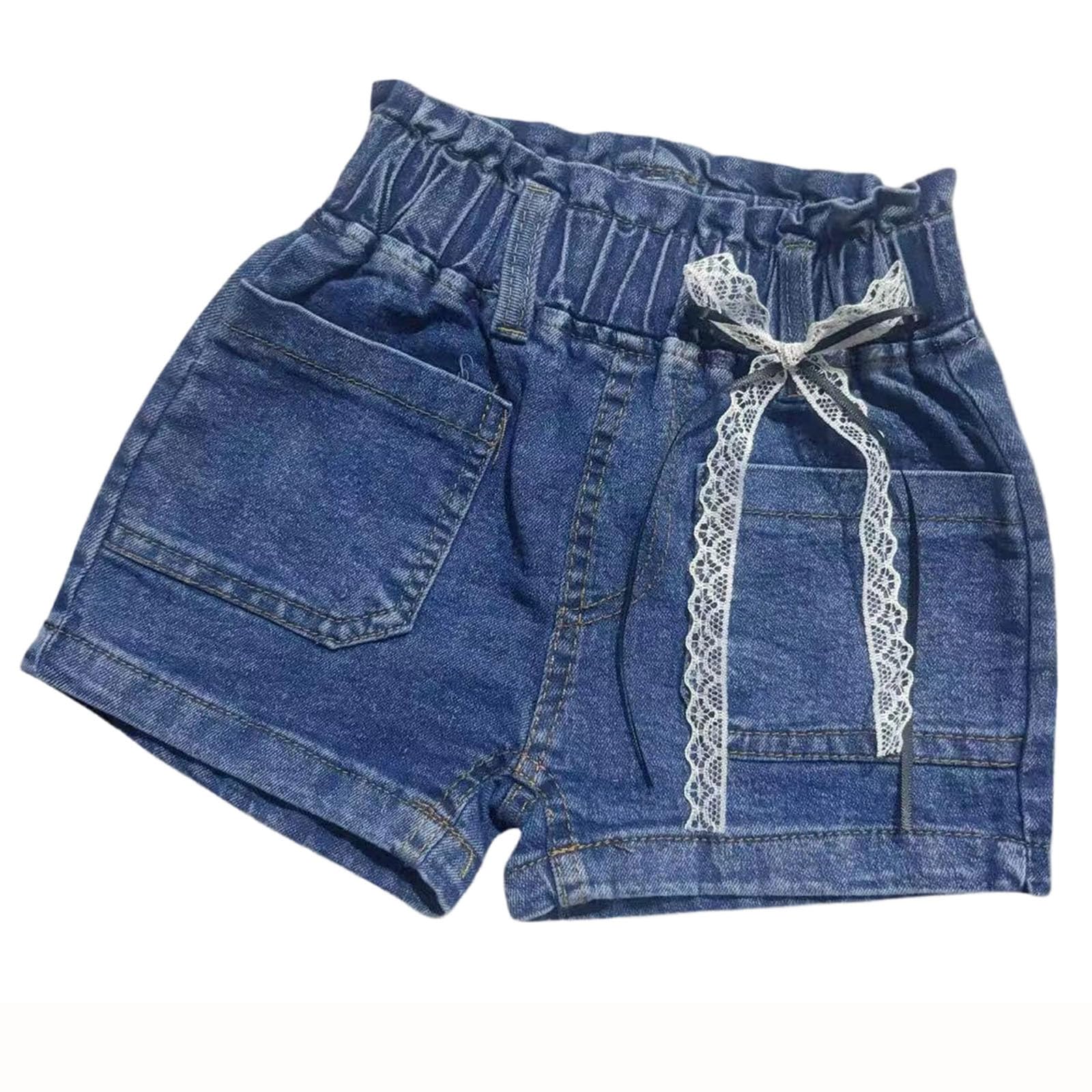 Generisch Jeans Shorts Mädchen, Baggy Kurze Hose Mit Taschen High Waist Jeans Shorts Sommer Atmungsaktiv Jeansshorts Casual Kurz Jeanshose