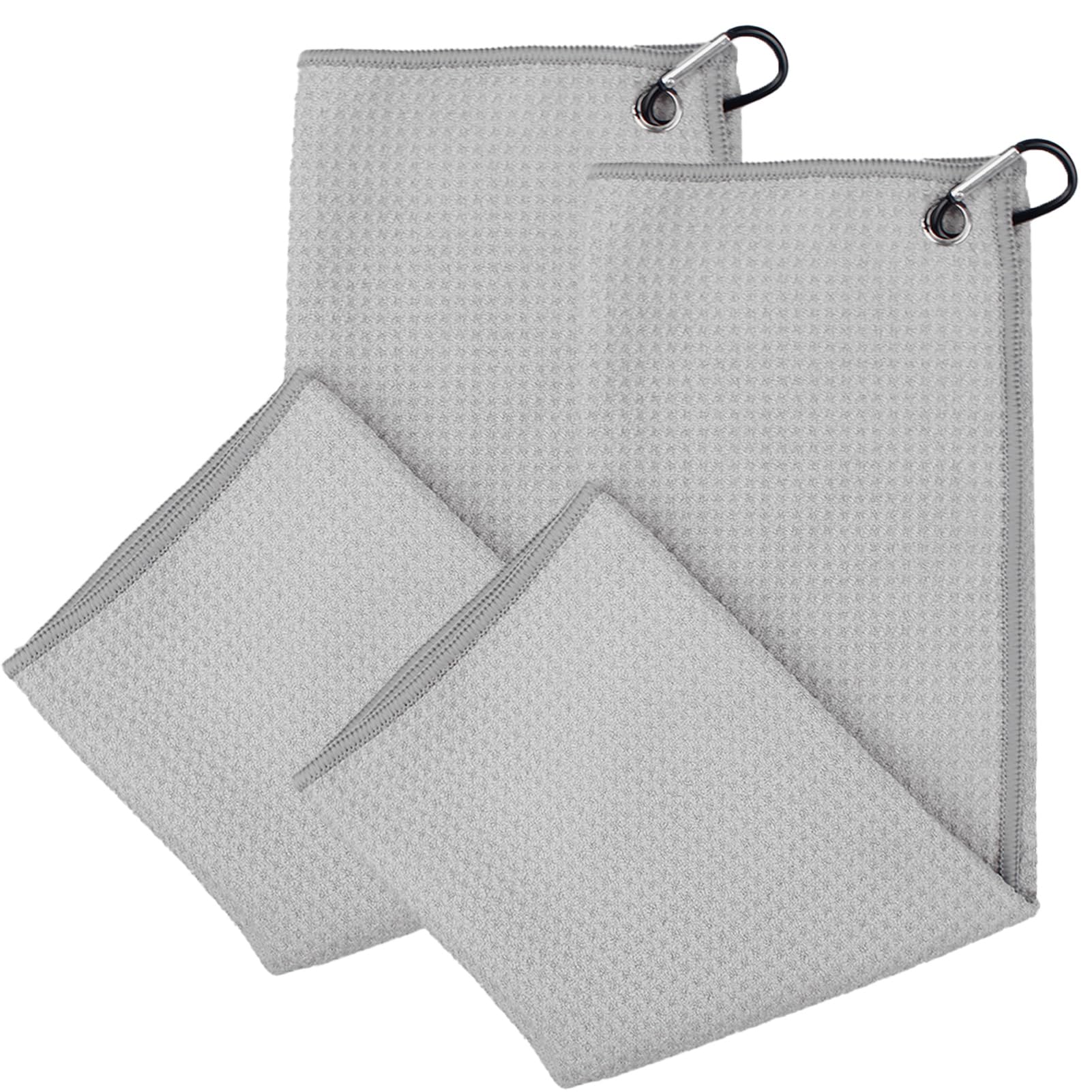JJPJL Golf Handtuch 2 Stück,Golf Handtucher,Golfhandtuch,Golf Zubehör,mit Karabiner-Clip,Mikrofaser,zum Aufhängen an Golfschlägertasche,Yoga,Fitnessstudio,Camping,40 × 40cm (Grau)