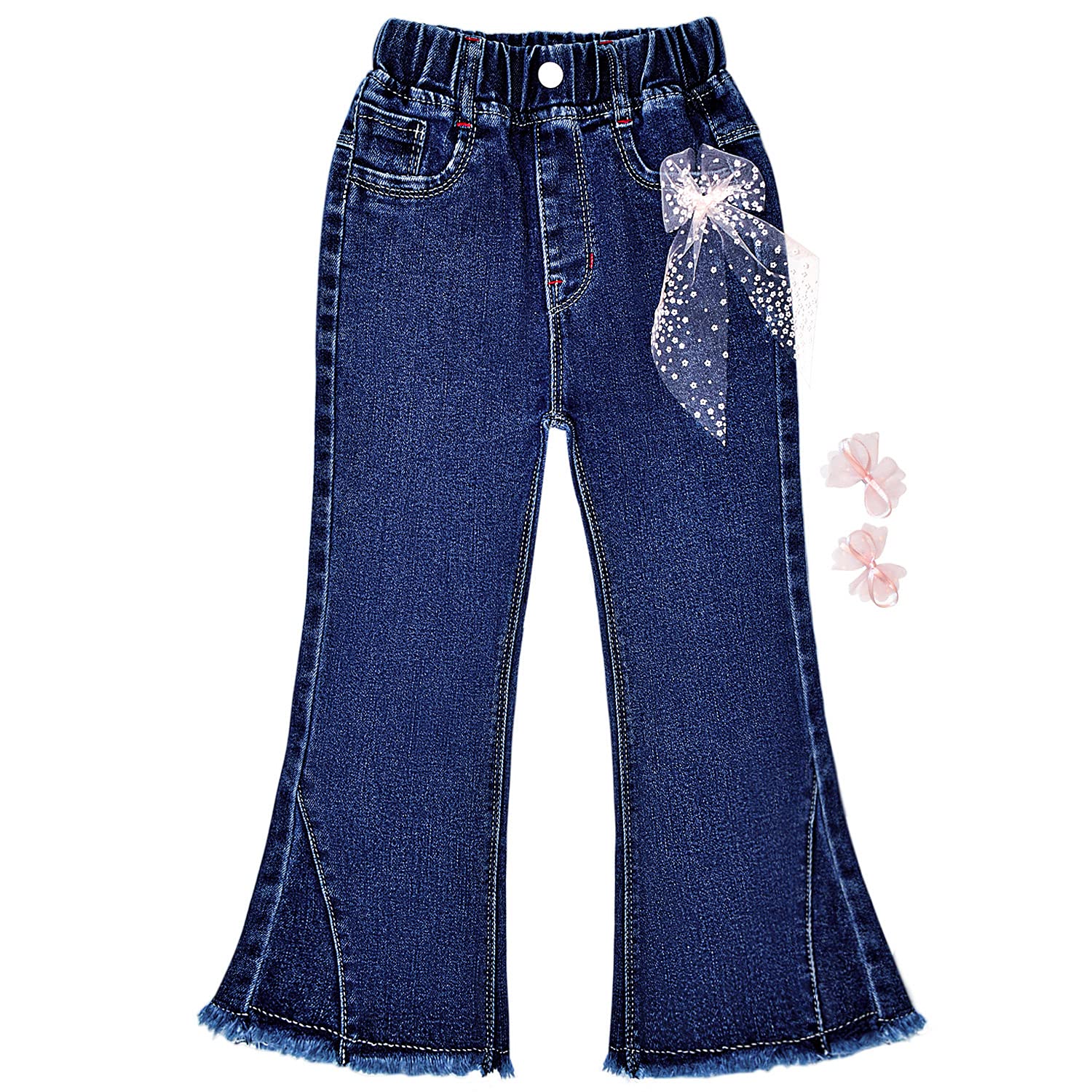 Peacolate 4-8 Anni Primavera Autunno Ragazza Ricamato Jeans Pantaloni di Jeans Stretch, Rosetta, 6-7 Anni