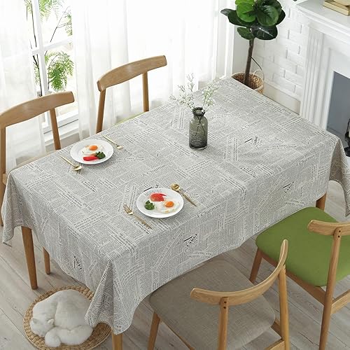 Mantel de periódico cuadrado de lino y algodón con estampado de periódicos con 55 x 86.6 pulgadas, lavable, estilo Morden para cena, fiesta, picnic,
