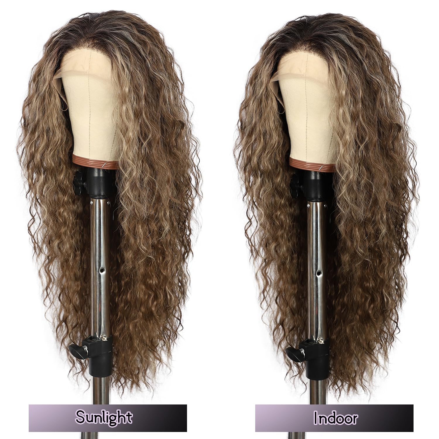 SOMIARIK Long Brown Curly Lace Front Wig 13x3 Synthetic Lace Front Wig for Women Pre plucked with Single Bleached Knots Natural Looking Daily Wear Party Christmas Halloween Heat Resistant 26 inch - Image 2