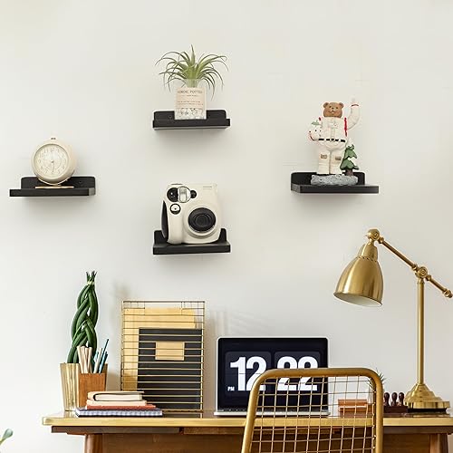 Miniatura 2 de NIUBEST Estante flotante pequeño, repisas de exhibición de 5 x 6 pulgadas para pared, mini estantes, estante de madera rústica para dormitorio, sala