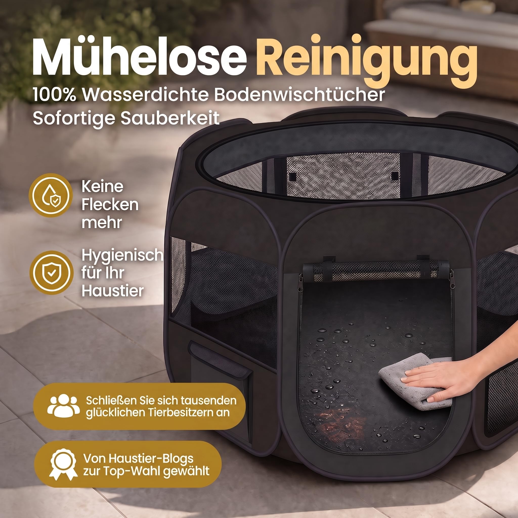 all Pets United® Welpenauslauf Indoor – XXL Laufstall für Hunde & Katzen | Faltbarer Freigehege-Laufstall für die Wohnung – Oxford-Gewebe, wasserfest, Pop-Up, 120 x 120 x 65 cm
