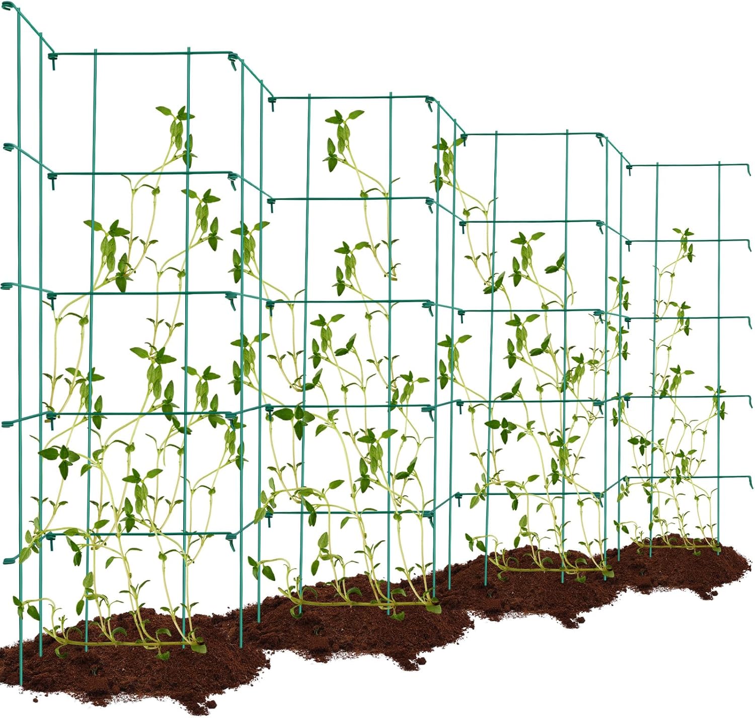 Dandat 8 Pack Green Expandable Garden Trellis for Climbing Plants Outdoor 11.9" W x 35.5" H Plant Support Large Sturdy Steel Pea Trellis for Cucumbers Peas Tomatoes and Other Vining Crops