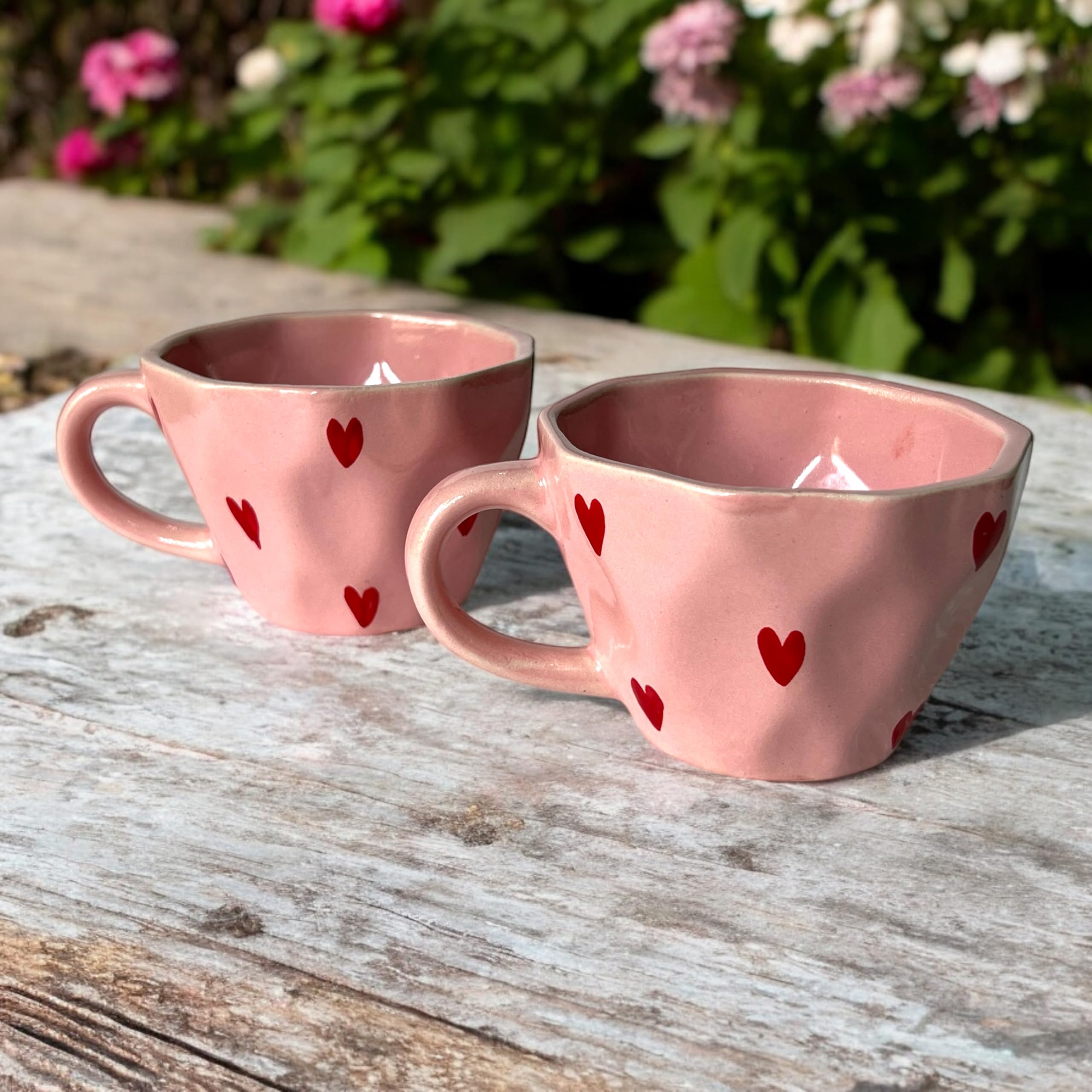 Handcrafted Ceramic Coffee Mugs with Heart Handle -10