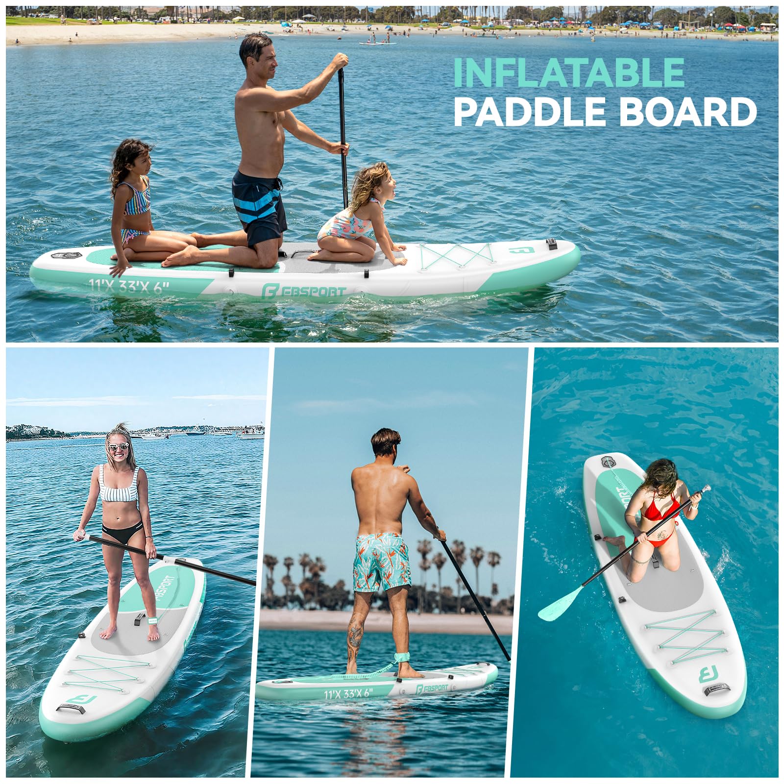 FBSPORT Stand UP Paddling Board 335cm SUP für Erwachsene mit Anti-Rutsch Deck, 15cm Extra Dicke Surfboard Aufblasbares, 160kg Tragkraft, Komplettset mit Paddel Pumpe & Zubehör für Yoga Reisen Surfen