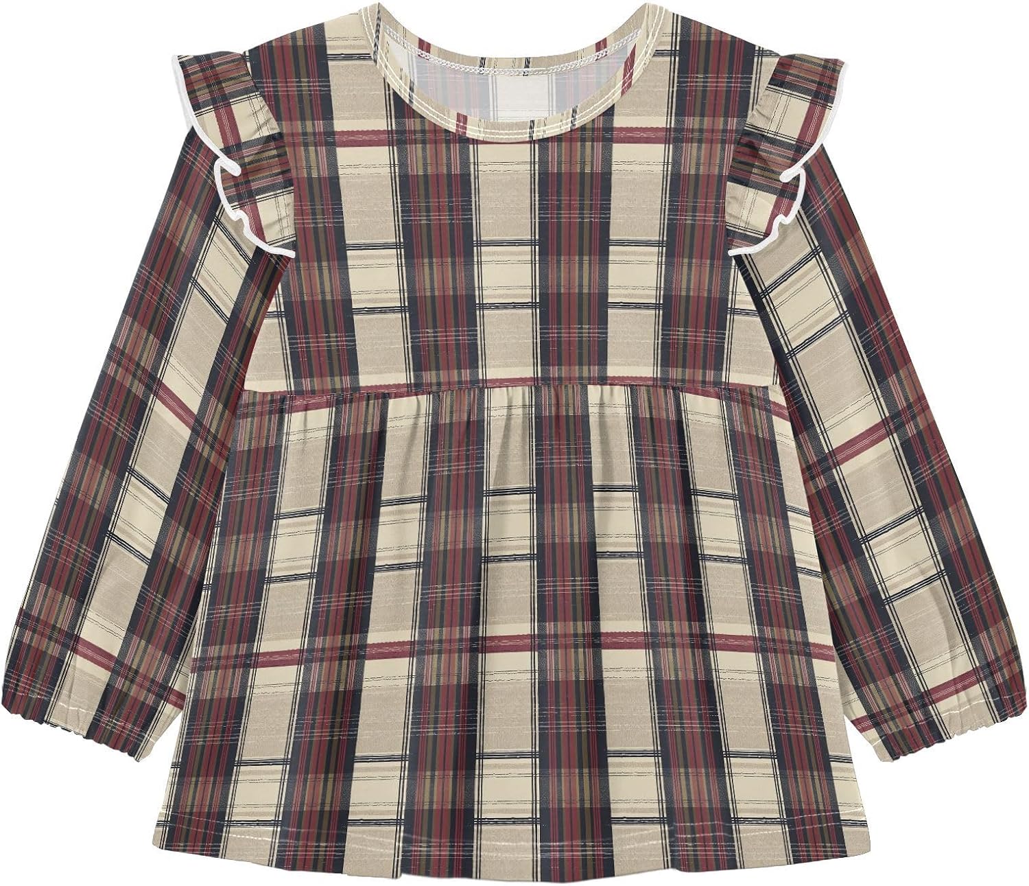 visesunny Toddler Clothes for Girls Vintage Black Red Plaid Stripe Long Sleeve Fall Shirts Cotton Top with Ruffle Collar