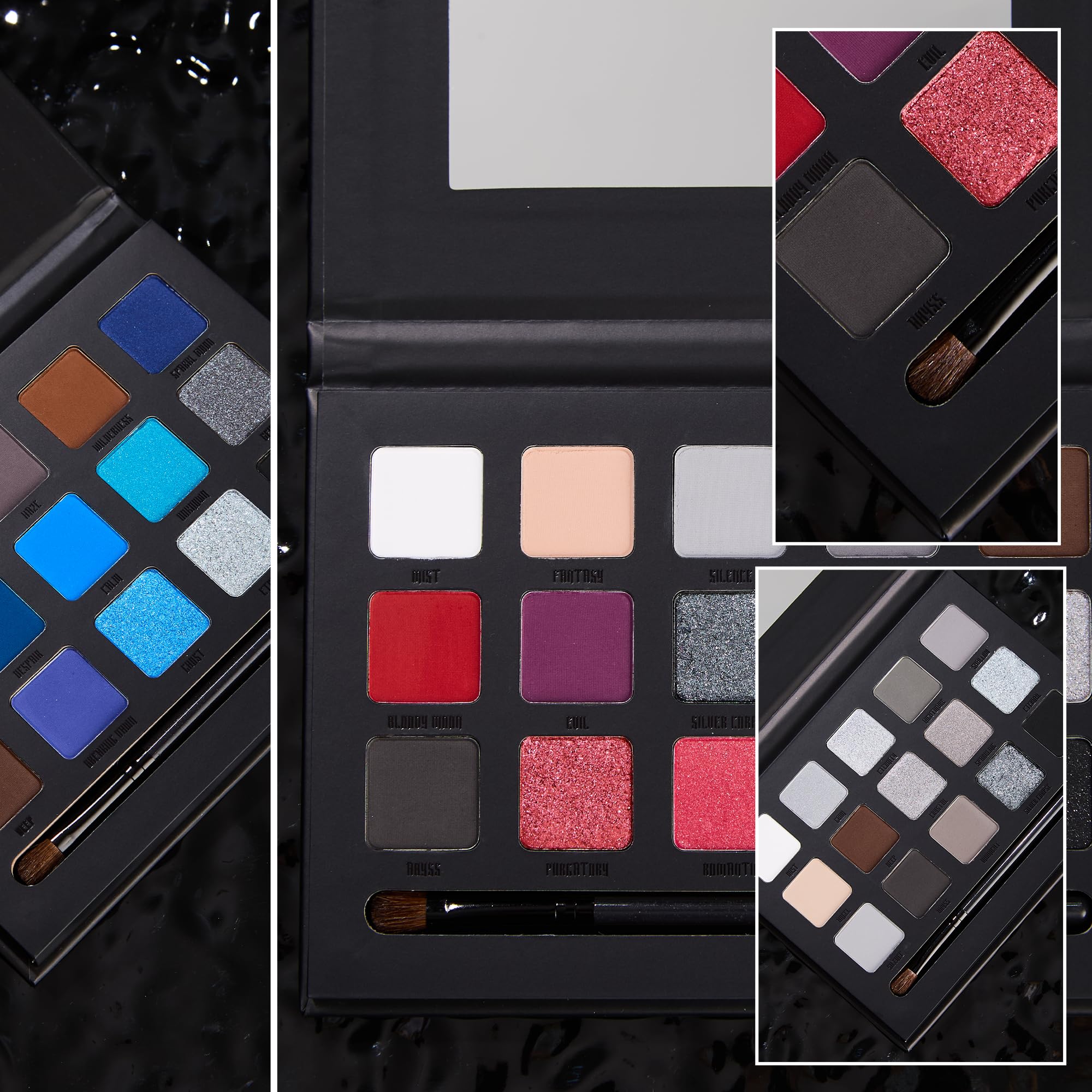 Paleta de sombra de ojos ahumada negra, maquillaje gótico de 15 colores, sombra de ojos gris plateado, alto pigmento, larga duración, paleta de sombra de ojos de tonos fríos, impermeable 5