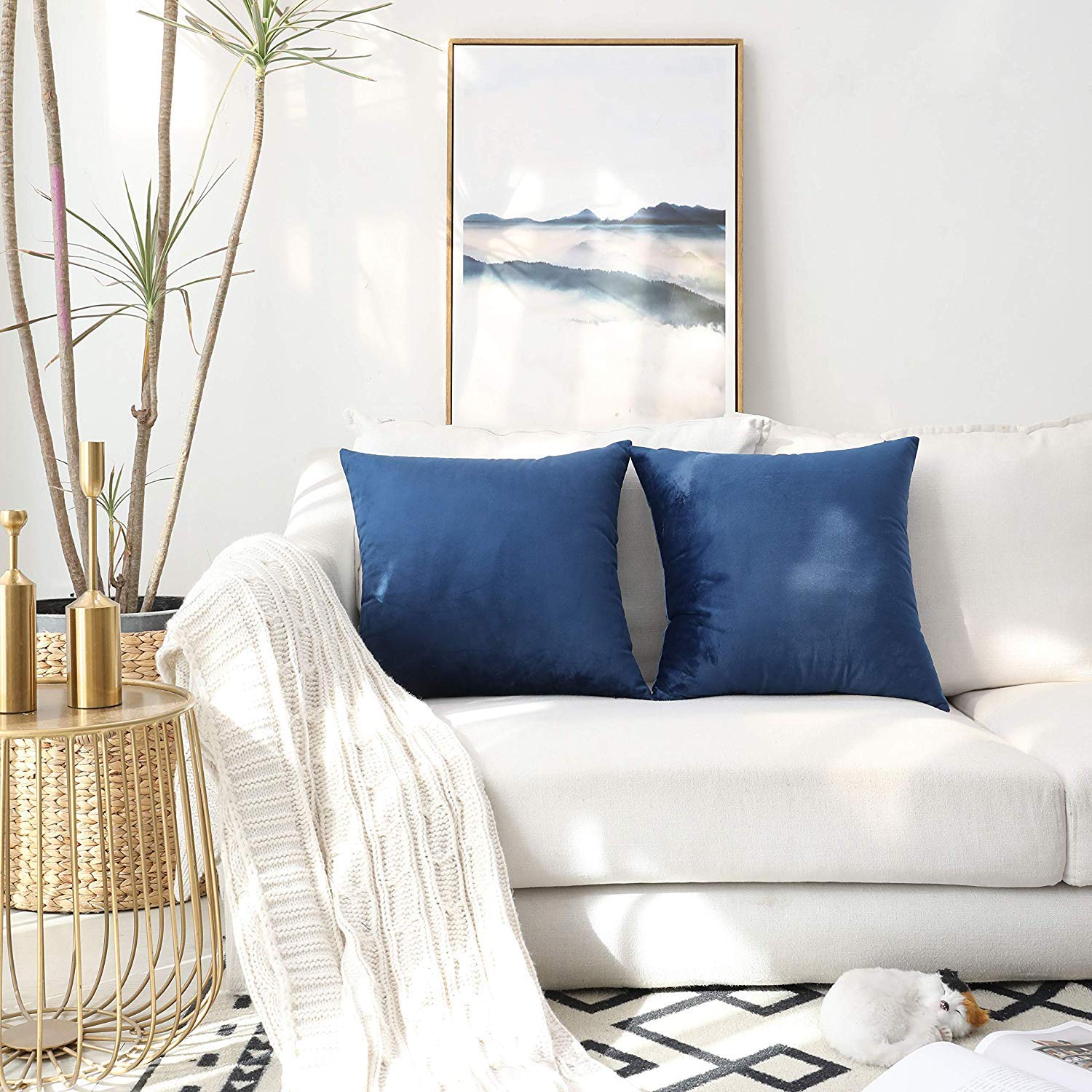 AEROHAVEN™ Premium Velvet Reversible Decorative Throw Pillow/Cushion Covers with Invisible Zipper - 16 x 16 inch - (Navy, Pack of 2) 1