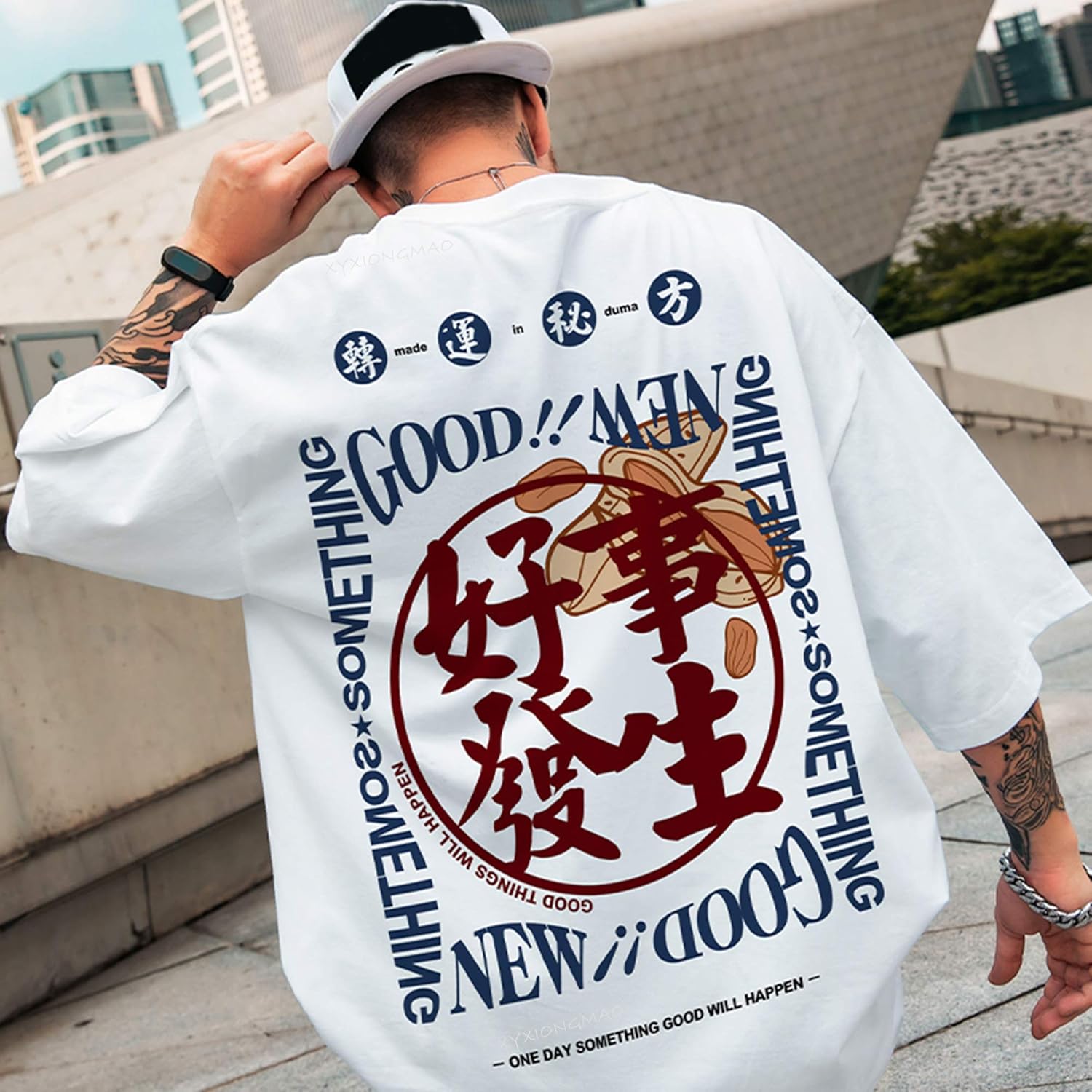 XYXIONGMAO Japanese Kanji Graphic Printed White Casual Tees Shirts Unisex Streetwear Hip Hop T-Shirt for Men - Image 2