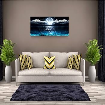月と海　フレーム付き Amazon.co.jp: ウォールアート 月 海 海 風景 ピクチャー