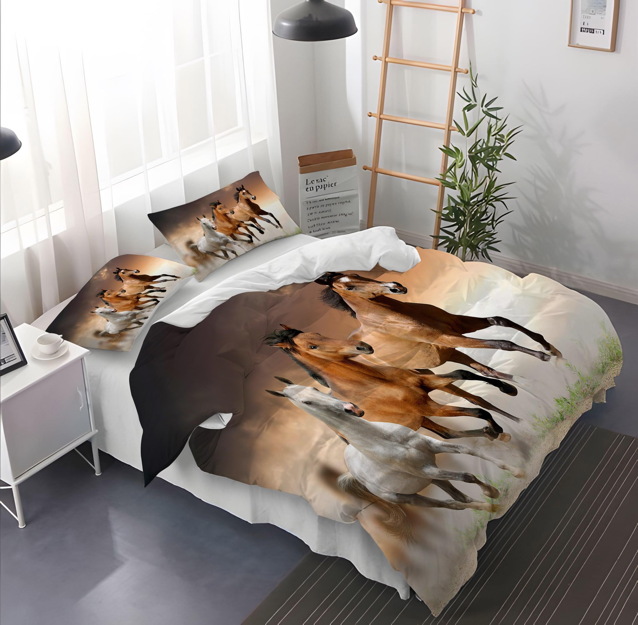Set Biancheria Da Letto Cavalli 135x200 Cm - Copripiumino Microfibra Con Federe 50x75 Cm - Foto 3