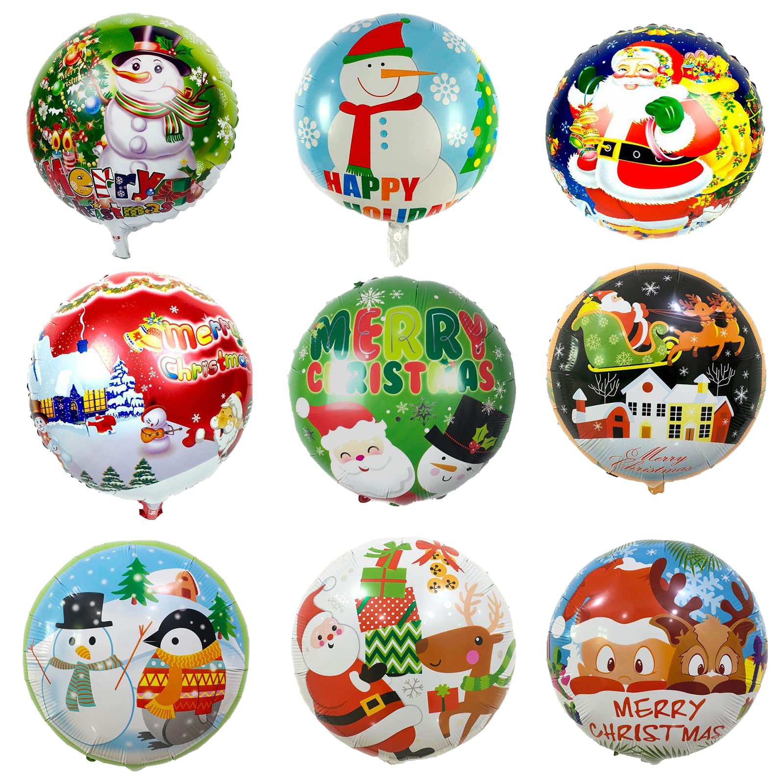 Christmas Aluminum Foil Balloons, 18 inch Xmas Party Balloon Set Round Helium Floating Mylar Balloon Supplies Decorations, 9 Pattern