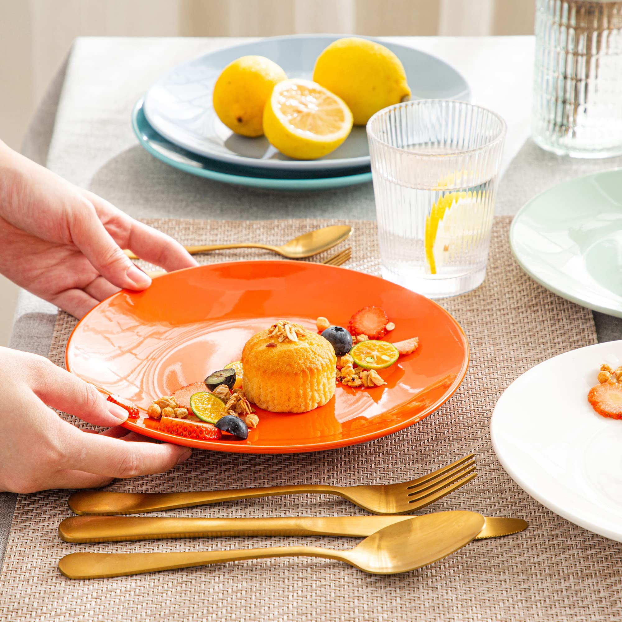 LOVECASA Dinersets, Daphne steengoed dinerset, 24-delig borden en kommen set inclusief grote dinerborden, dessertborden, ontbijtkommen set en