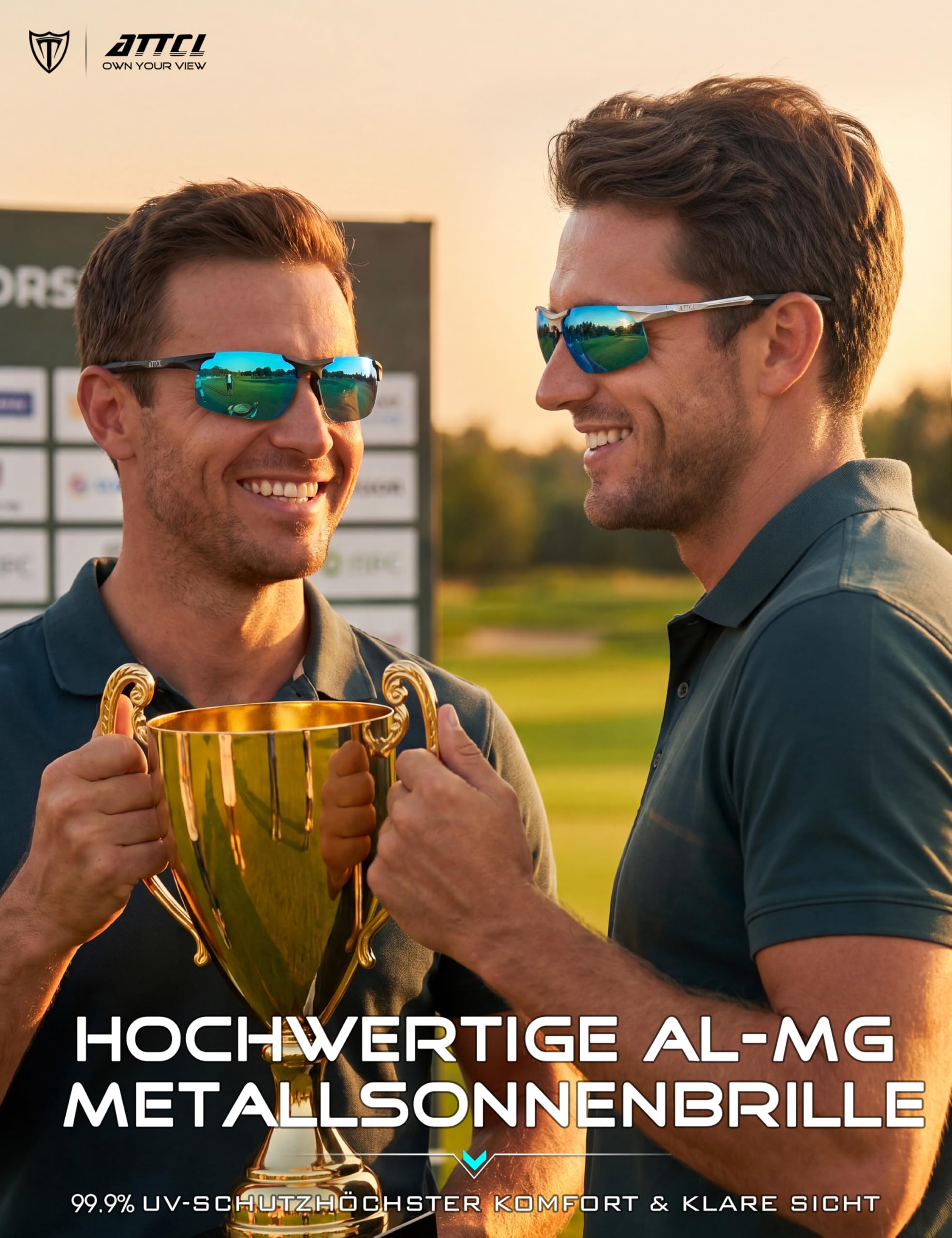 ATTCL Sonnenbrille Herren Polarisiert Für Sport: UV Schutz Leicht Wrap-Around AL-MG Rahmen Verspiegelt Autofahren Angeln Golf