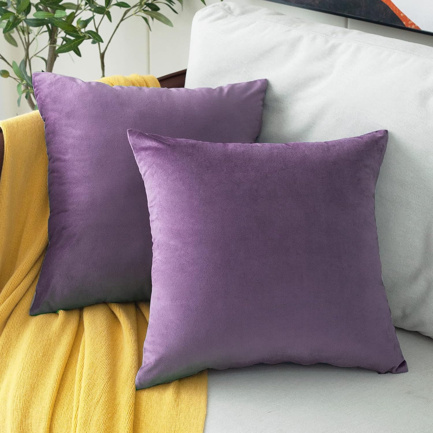 MUDILY Pack of 2 Velvet Soft Decorative Square Throw Pillow Covers Cushion Case Pillowcases for Sofa Chair Bedroom Car Purple 16 x 16 Inch 40 x 40 cm