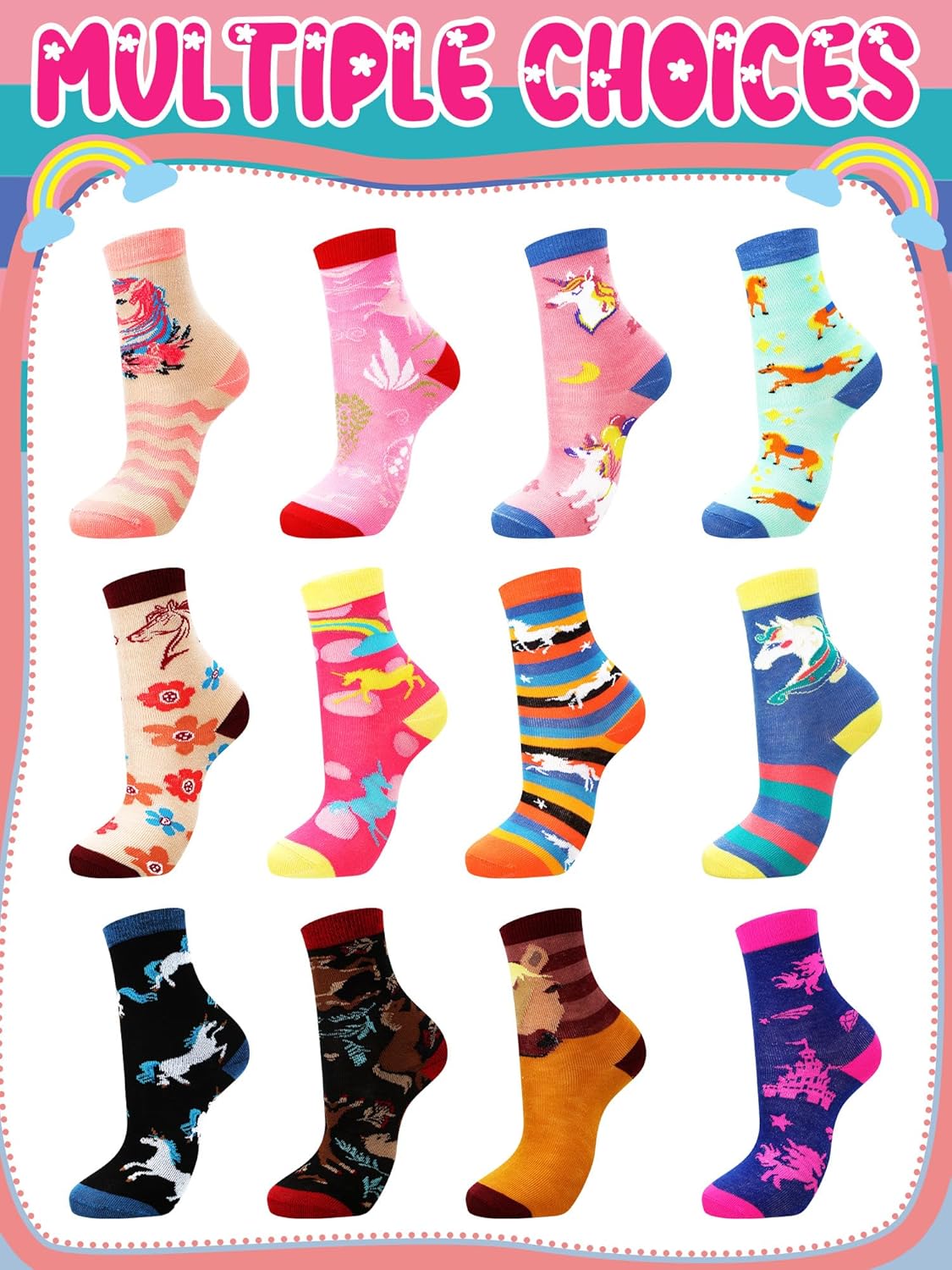 Jeyiour 12 Pair Valentine Horse Socks for Girls Teen Gifts Novelty Cotton Crew Socks Gifts for Women Men Horse Lovers Cowgirl Equestrian Party Favor - Image 5