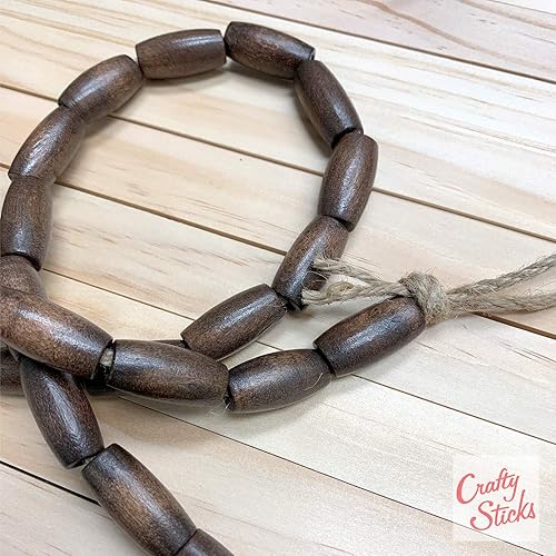 Miniatura 5 de Bolsa de 50 cuentas de madera con agujero grande para macramé, joyas, manualidades, manualidades, guirnaldas y borlas (13 x 25 marrón)