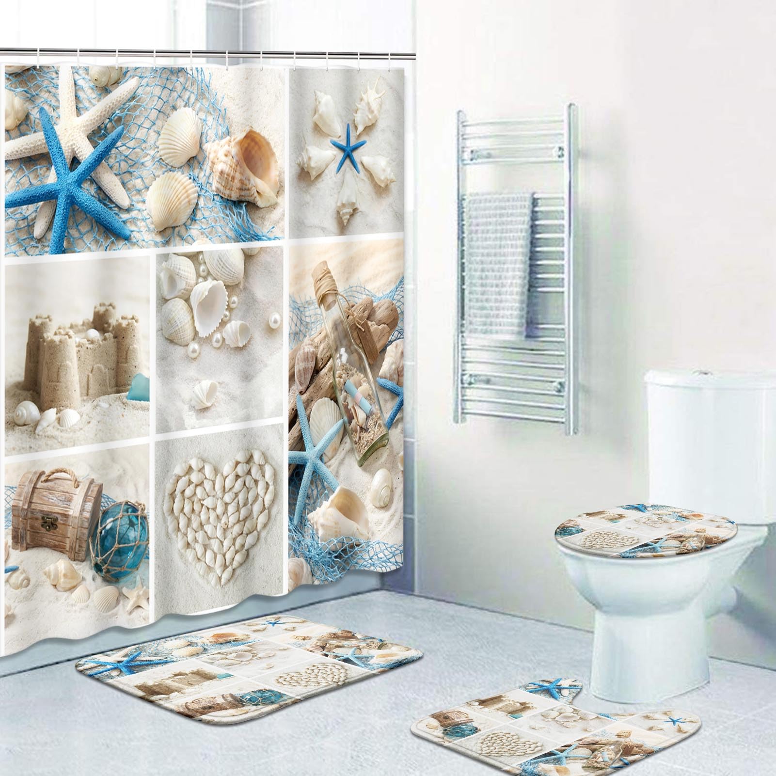 Rideau de douche anti-moisissure avec ensemble tapis de bain complet