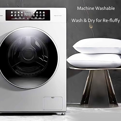 Miniatura 6 de Juego de 4 almohadas de plumas de ganso de hotel, tamaño estándar, sin olor, hipoalergénicas, esponjosas, de apoyo medio, para dormir,