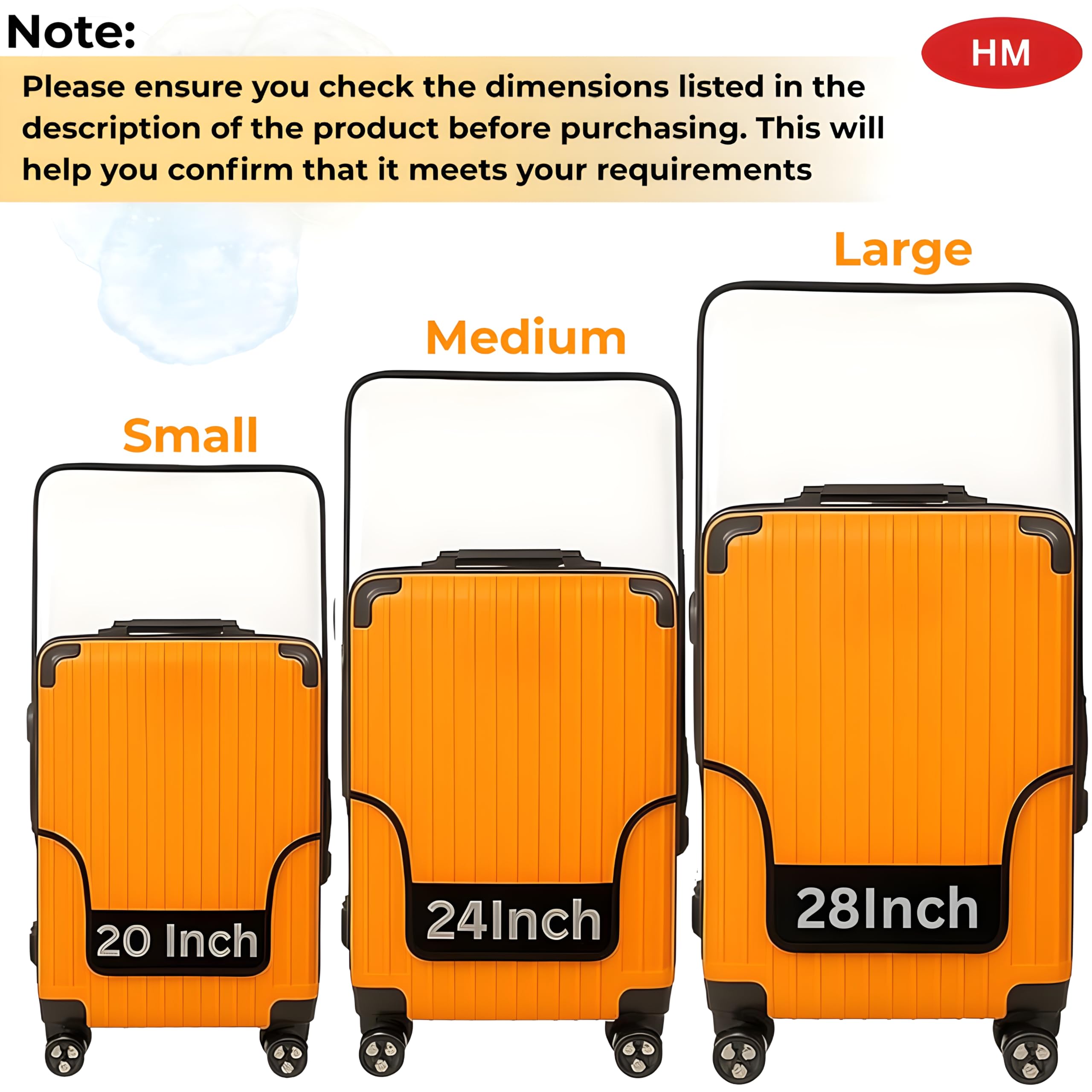 HM - Juego de 3 fundas protectoras transparentes para maleta, resistente al agua y con cremallera, material de PVC a prueba de polvo y antiarañazos, blanco, For 66 CM Bag / 24 Inch