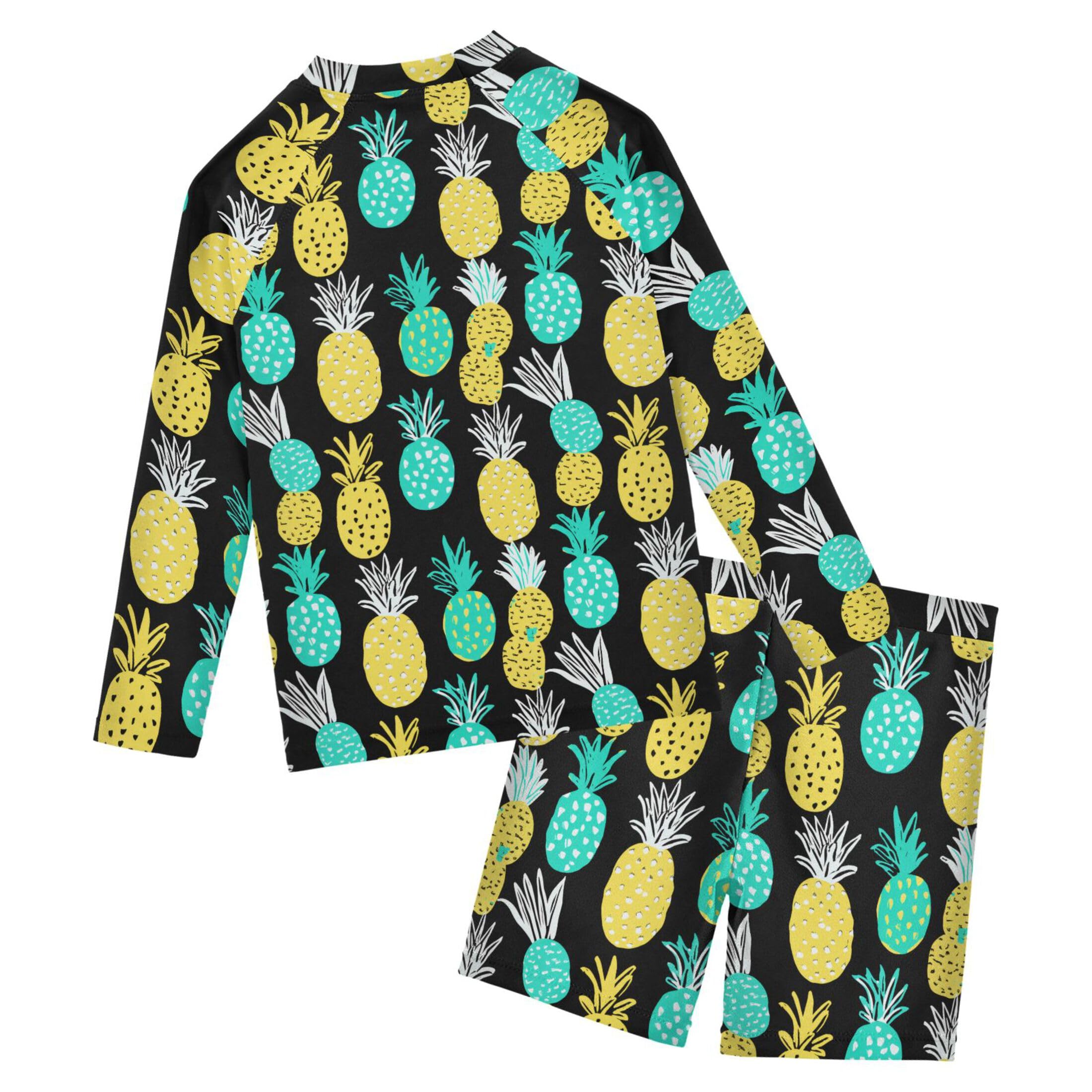 Pineapple Fruit Boys Rash Guard Swimsuits Set for Boys Long Sleeve Swim Shirts Bathing Suits with Trunks B0404301