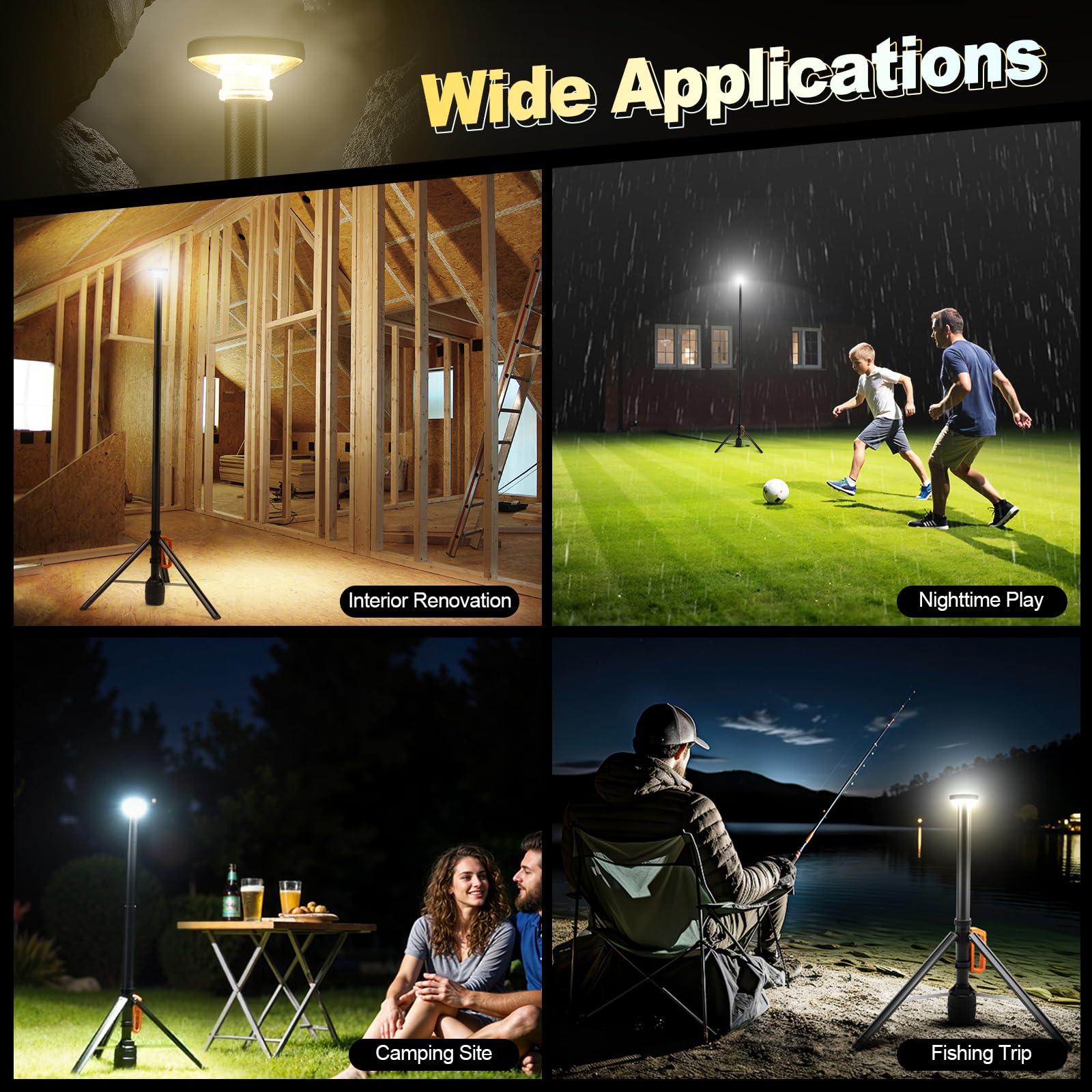 SYLSTAR Foco LED Recargable con Mando y Trípode Telescópico (2.65m), 3000LM Foco LED Bateria Ultrabrillante 3CCT Regulable, Portátil para Talleres, Camping, Deportes y Emergencias
