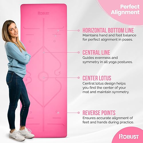 Miniatura 7 de Robust Tapete de yoga antideslizante con correa, tapete de entrenamiento ecológico de TPE de 14 de pulgada de grosor para yoga con líneas de