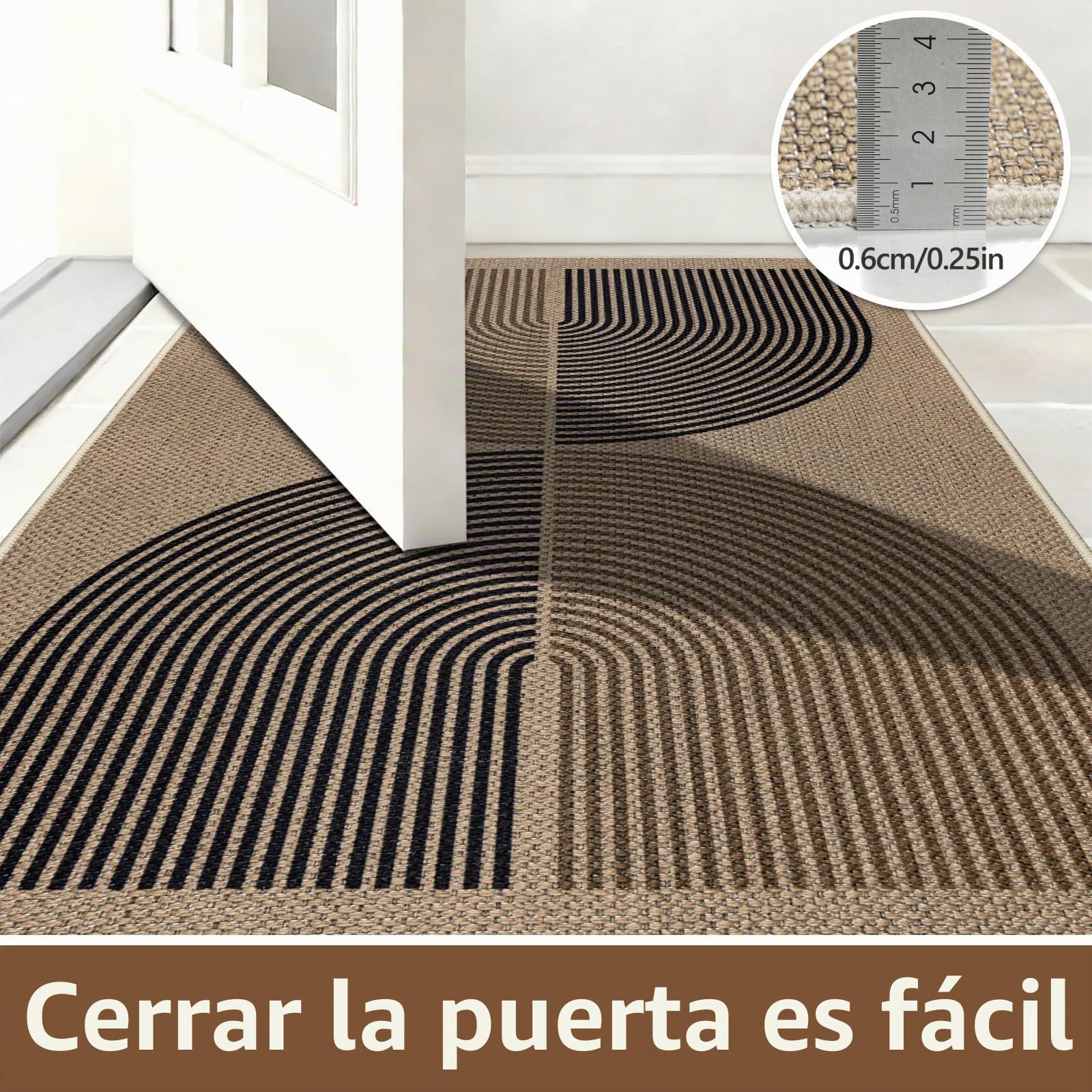 Capslpad Felpudo exterior e interior 60 x 90 cm, aspecto de yute, antideslizante, felpudo fino, lavable, felpudo exterior para puerta de casa, entrada, balcón