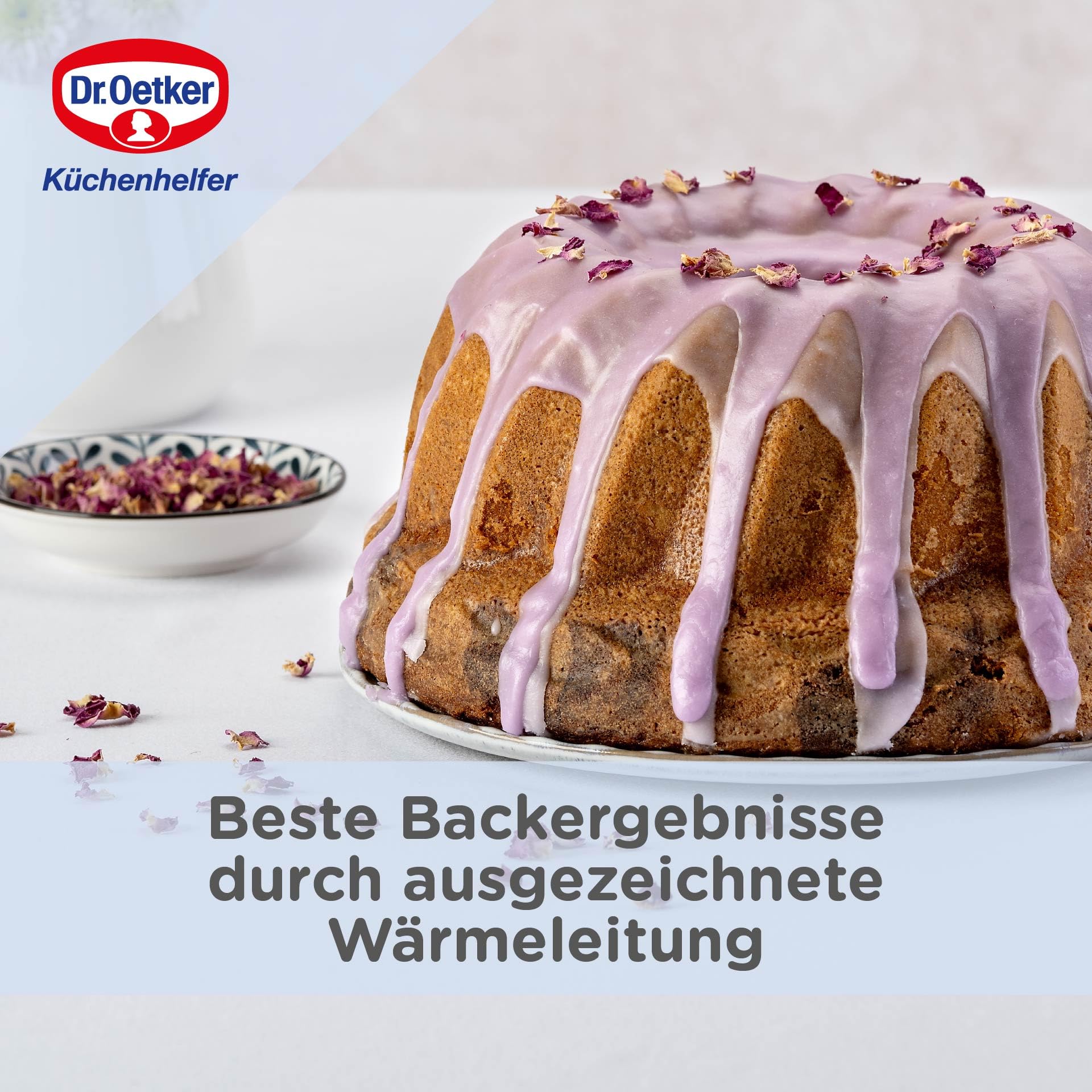 Dr. Oetker Guglhupf Backform Ø 24 cm Back-Liebe Emaille – Schnitt- & kratzfeste Gugelhupf Form mit Emaille – 24er Gugelhupfform in Dunkelblau