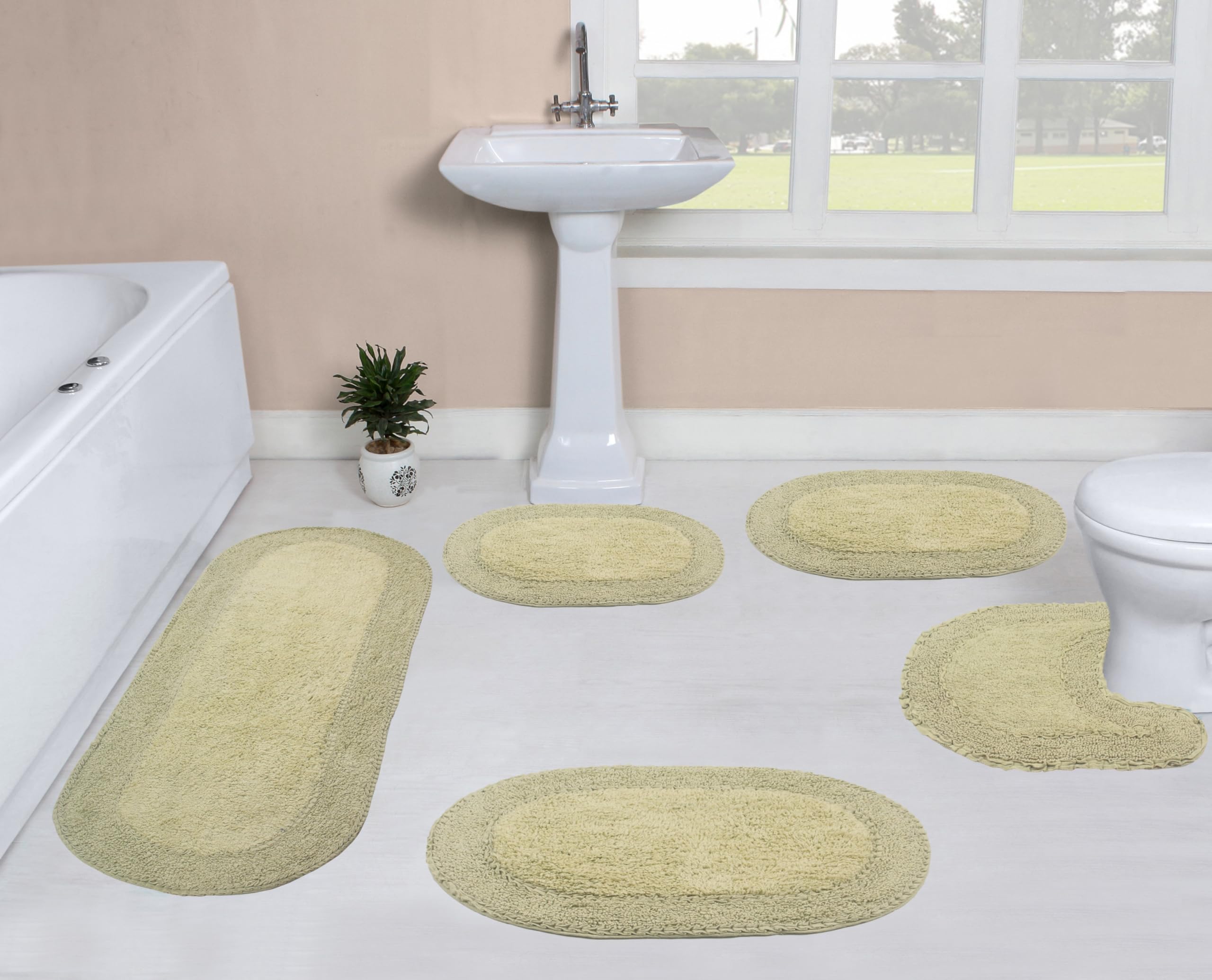 Home Weavers Double Ruffle Collection 100 Cotton Bathroom Rugs Set Washable Rug Extra Soft and Absorbent Bath Rug