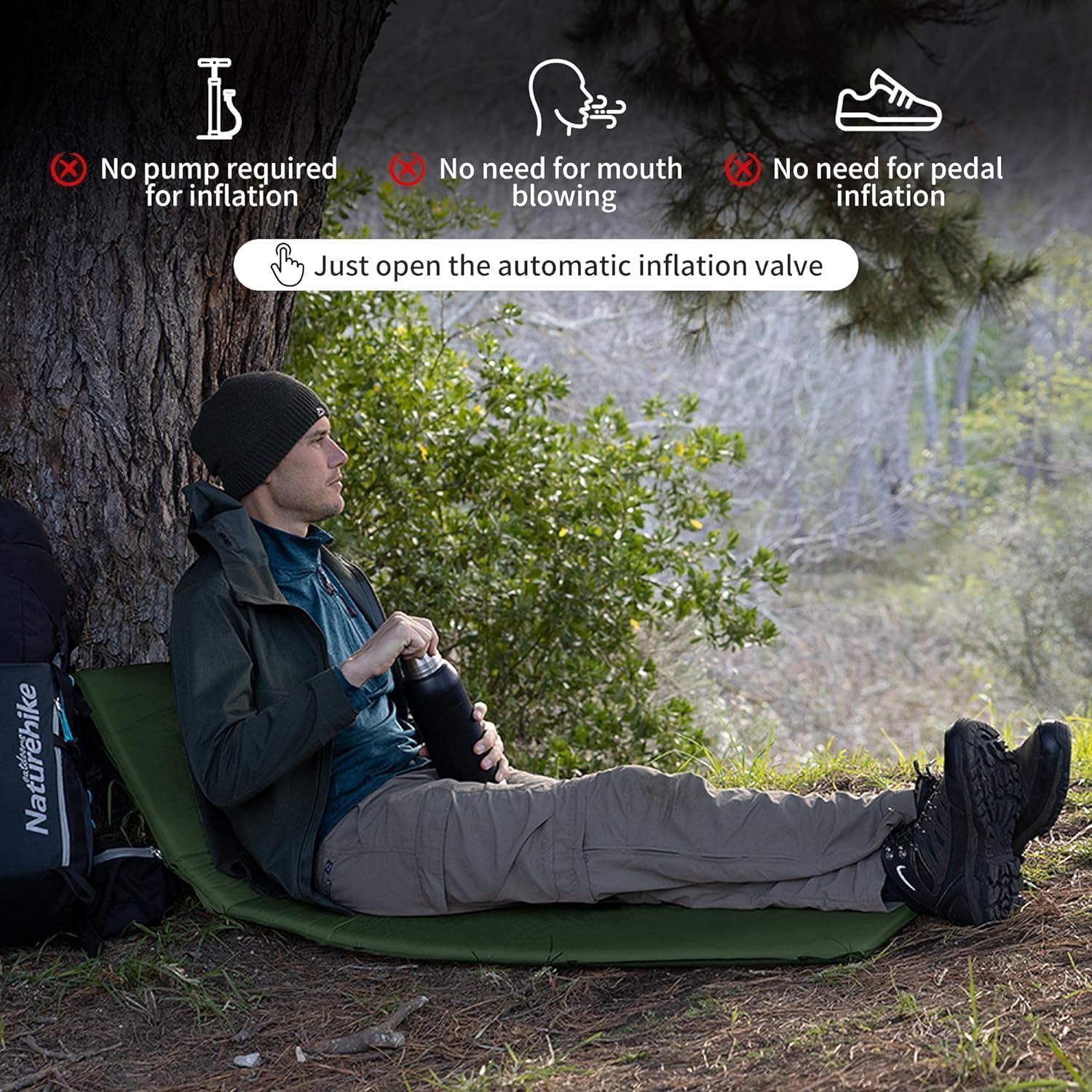 Naturehike Samopompujące się maty do spania, grubość 5 cm, wytrzymały materac kempingowy, możliwość połączenia z kilkoma lekkimi karimatami do namiotów, hamaków, wędrówek, na kemping rodzinny |