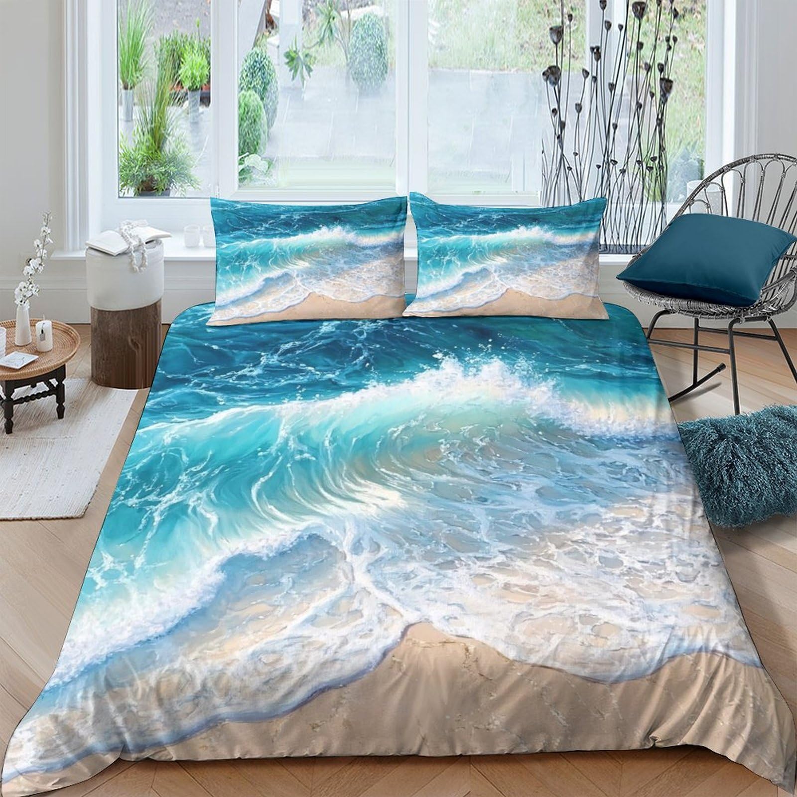 Ctjqhvkz Style-10 3D Printed Ocean Wave Fitted Sheet Microfiber Beach Shore Mattress Cover For Bedroom Decor Home Protection Single（135X200cm）