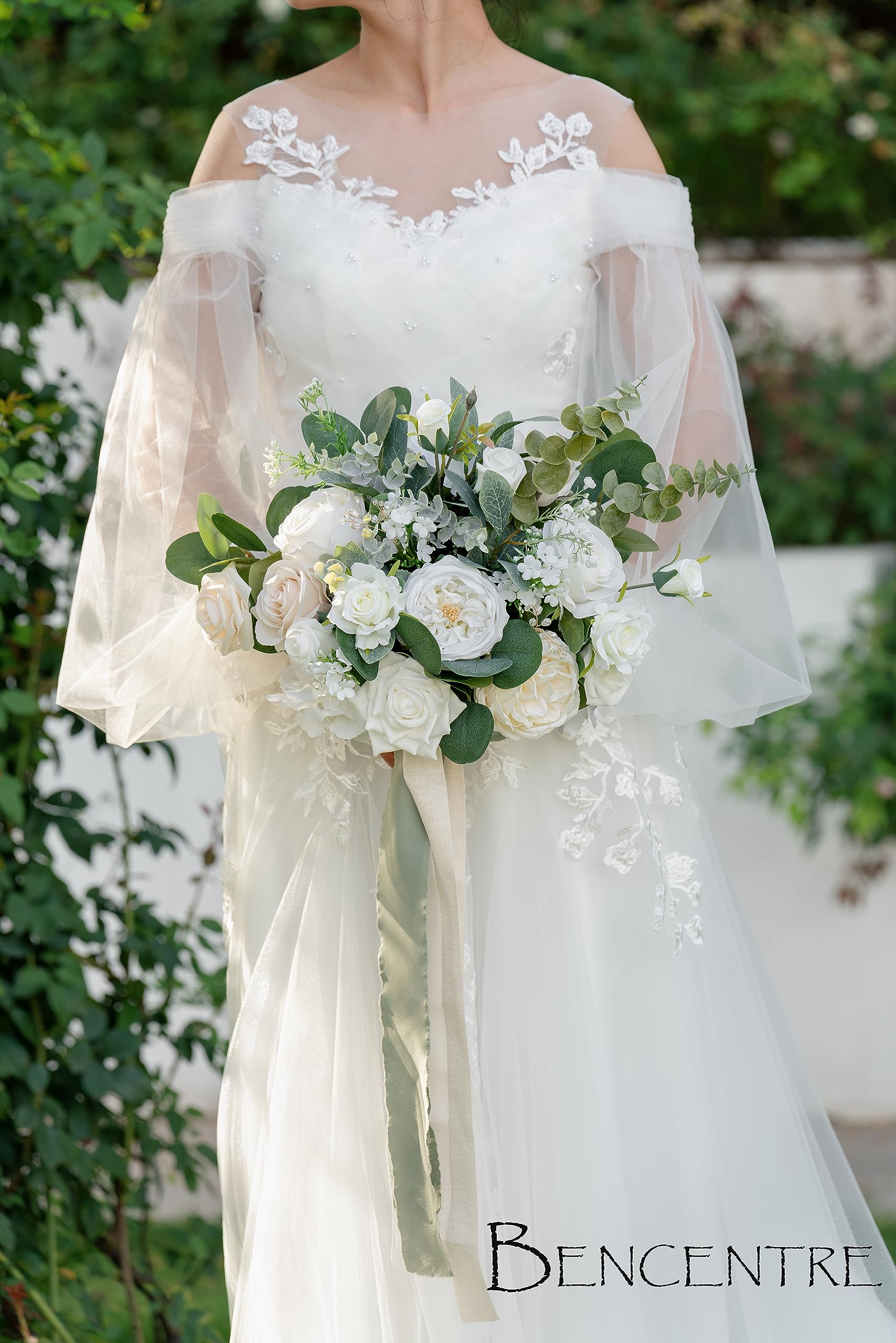 ホワイトブーケ Amazon.com: BENCENTRE 14 Inch White Bridal Bouquet,Wedding Bouquet
