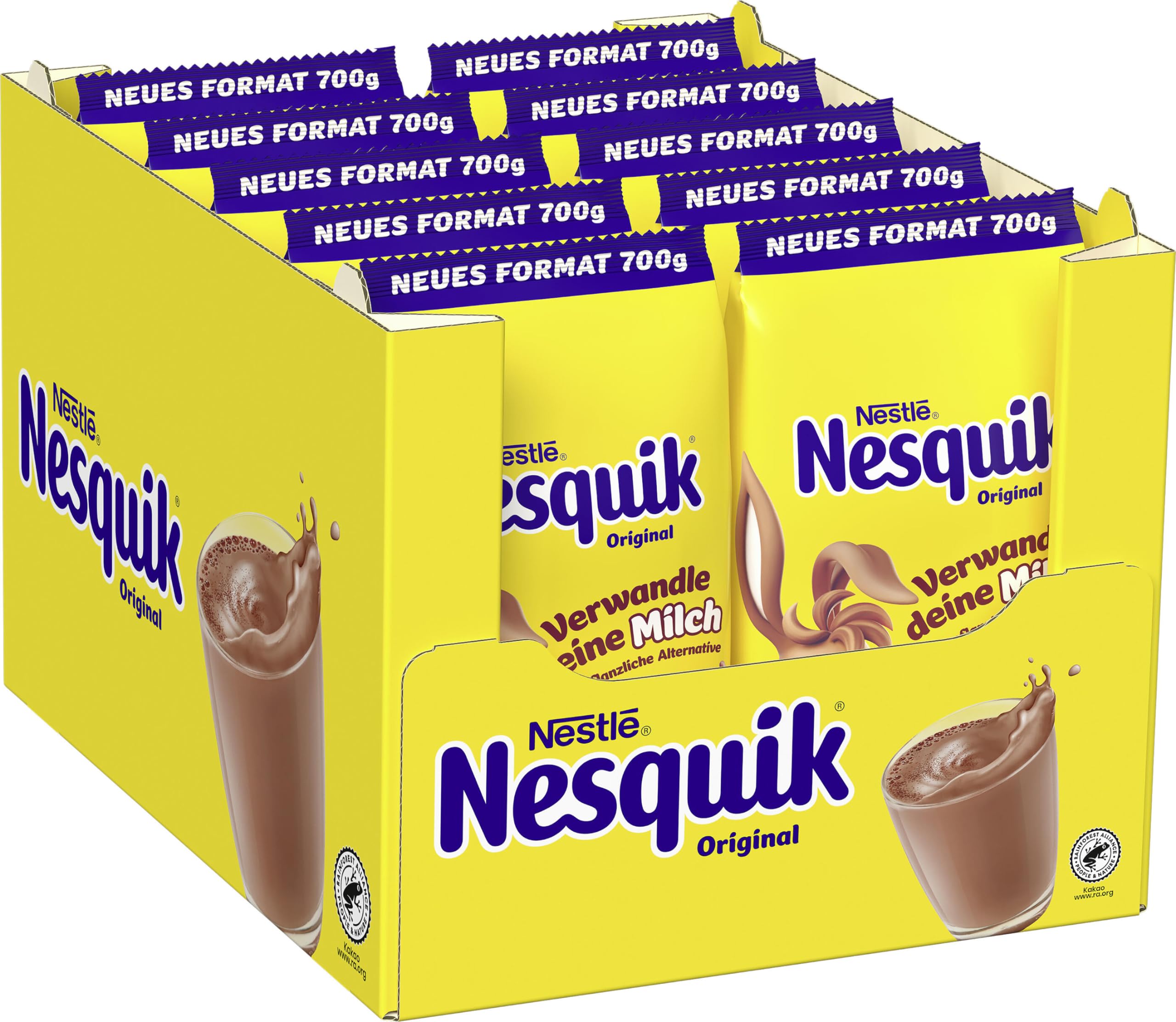 Nestlé NESQUIK, kakaohaltiges Getränkepulver zum Einrühren in Milch, 10er Pack (10 x 700g)