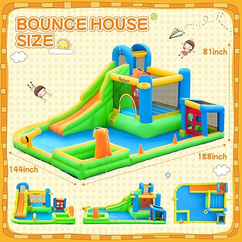 Miniatura 8 de FBSPORT Casa inflable para rebotar, tobogán acuático 9 en 1 con soplador, casa inflable para niños para interiores y exteriores, combinada con agua