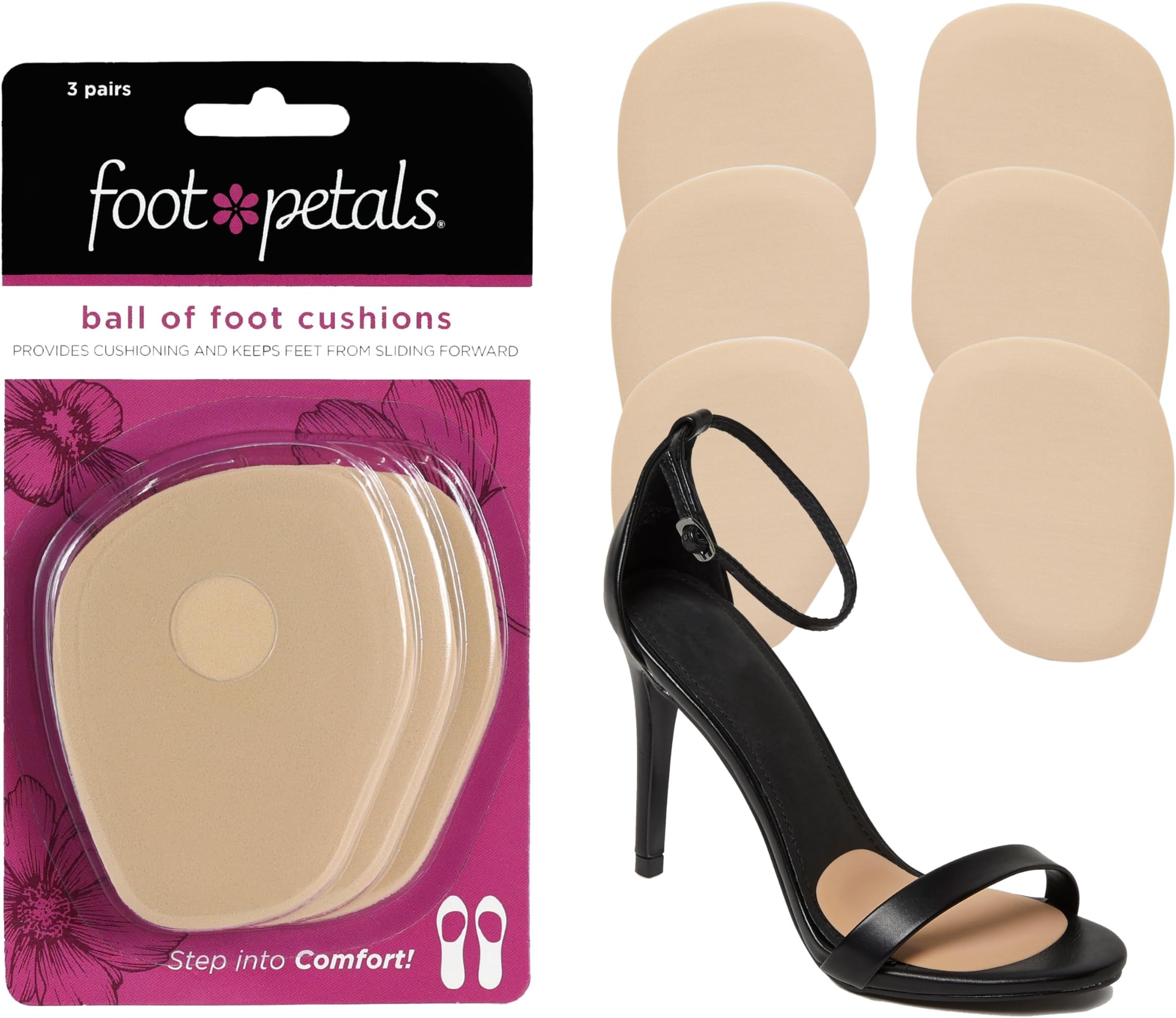 Foot Petals Ball of Foot Cushions, Metatarsal Pad, Lasting Comfort Relief, Prevent Toe Sliding, Overhang, Women's Heels