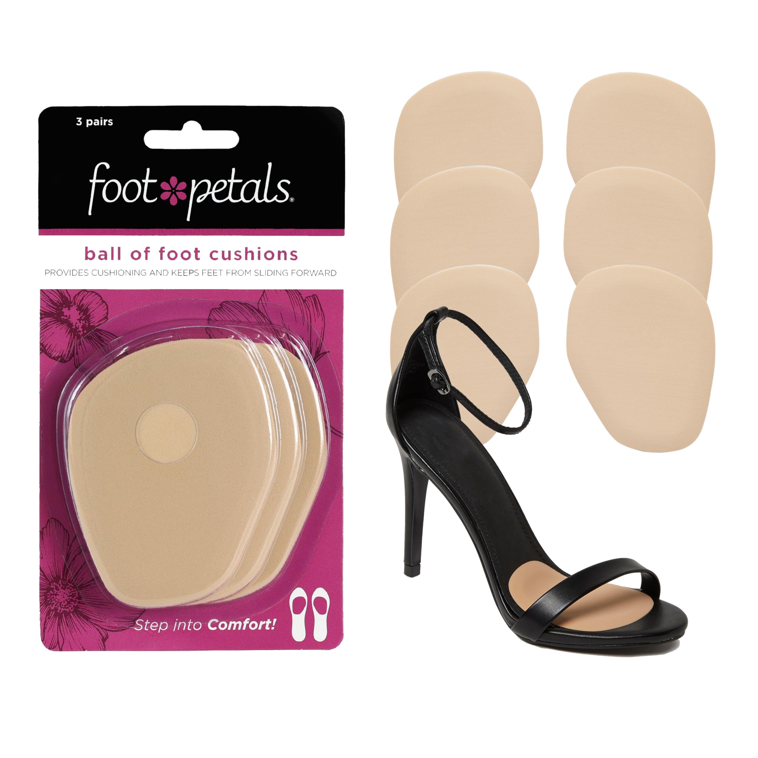 Foot Petals Ball of Foot Cushions, Metatarsal Pad, Lasting Comfort Relief, Prevent Toe Sliding, Overhang, Women's Heels