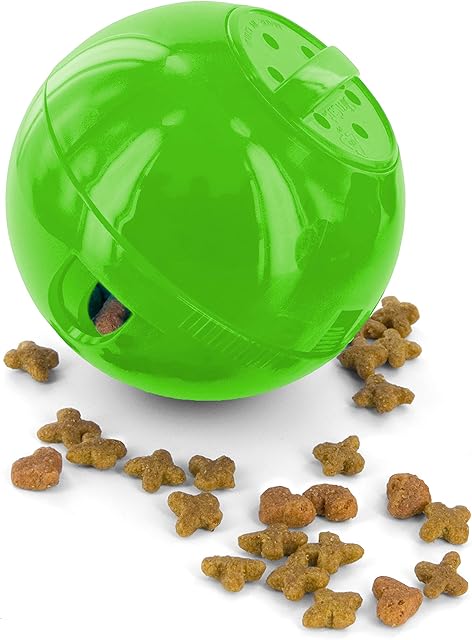 PetSafe SlimCat Food-Dispensing Cat Toy Green, Treat Toy, Interactive Food Dispenser, Activity Snack Ball for Cats of All Ages,Medium