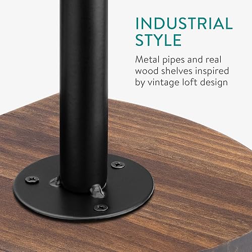 Miniatura 4 de Navaris Juego de estantes industriales de tubería  3 pequeños estantes de madera redondeados con soportes de estante  Estantería de madera montada