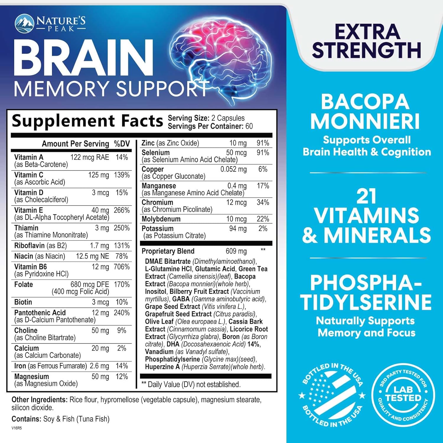 Brain Memory Supplement - 3X Strength Nootropics for Concentration, Clarity & Focus Support - Brain Health Cognitive Vitamins with Bacopa, Phosphatidylserine & DMAE, Brain Booster Pills, 120 Capsules - Image 2