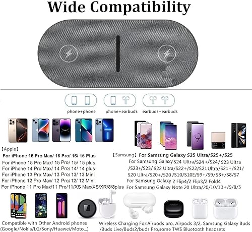 Miniatura 3 de Almohadilla de carga inalámbrica dual de 20 W, cargador inalámbrico rápido con adaptador para iPhone 17 Pro max17 Air161514131211XSXR8 Plus, Air