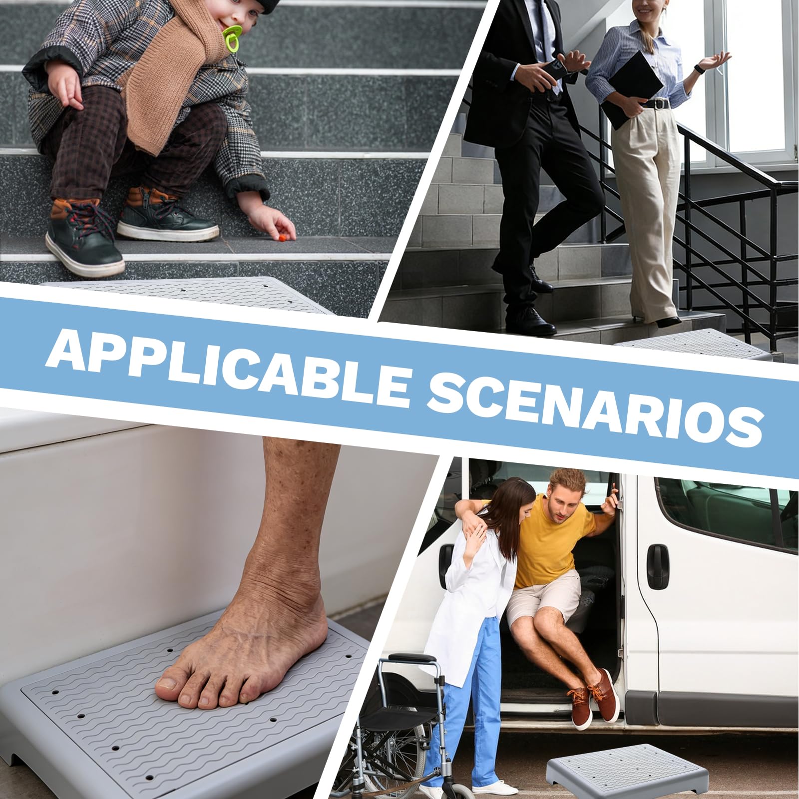 Escalón para interior y exterior, 44 x 34 x 9,5 cm, taburete portátil One Step, hasta 200 kg, ayuda para entrada, ducha, antideslizante, ayuda para escaleras, para personas mayores, ducha, coche