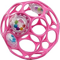 Bright Starts Oball Easy Grasp Rattle Ball Pink - Newborn Sensory Toy for Motor Skills & Auditory Play