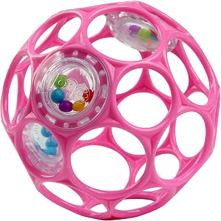 Bright Starts Oball Easy Grasp Rattle Ball Pink - Newborn Sensory Toy for Motor Skills & Auditory Play