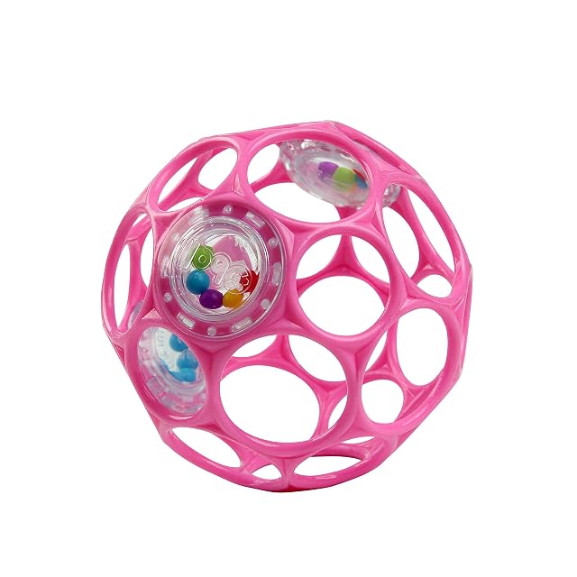 Bright Starts Oball Pelota sonajero de fácil agarre sin BPA, rosa, a partir de recién nacido, 10 cm