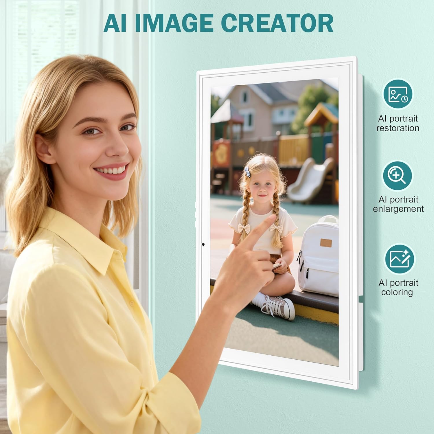 Digital Calendar Wall Touch Screen, 21.5 Inch Electronic Smart Calendar with Google Play & Multi-Calendar Sync, Electronic Planner & Chore Chart for Family Schedules Meal White