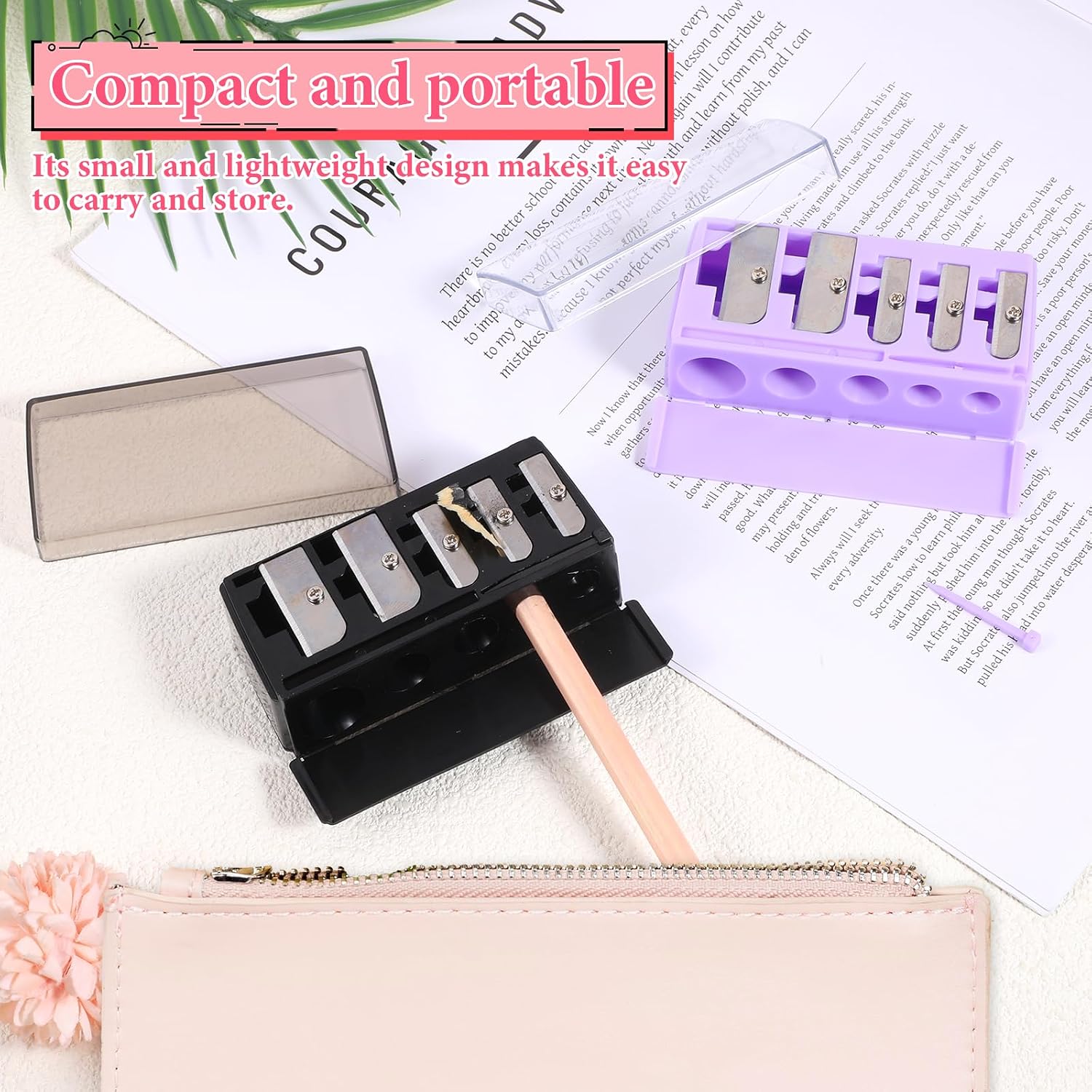 2 Pack Eyeliner Sharpener 5 Hole Cosmetic Long Point Pencil Sharpener Eye Pencil Sharpeners with Plastic Lid Cosmetic Manual Tools for Eyeliner Eyebrow Lip Liner Pencils(Black, Purple)