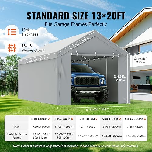 Vista 72 de VEVOR - Cobertizo portátil de almacenamiento exterior de 6 x 8 x 7 pies, refugio resistente e impermeable con puerta enrollable con cremallera y Gris